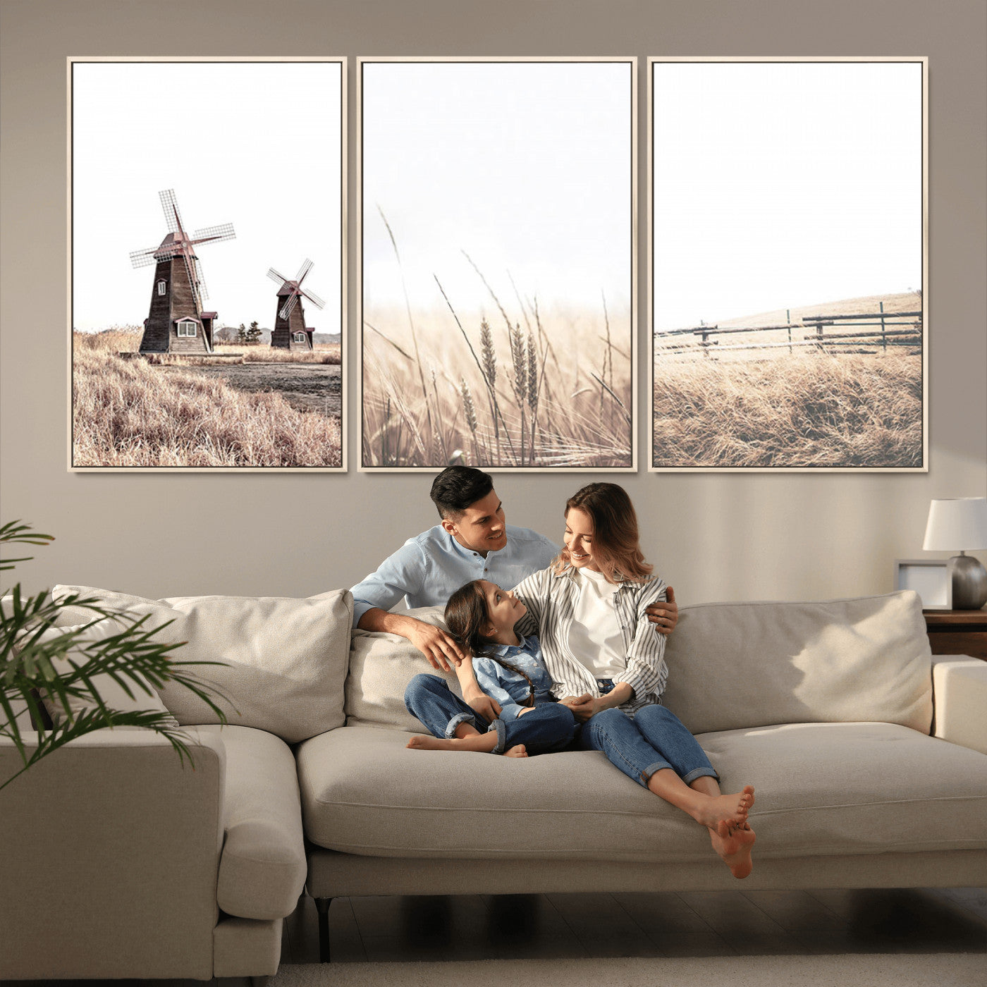 56649-MGV-FC-60X30-3P_Natural-Farm Prints Set, Farmhouse Wall Art Canvas, Country House Decor, Country House Decor, Barn Print, Wheat Print