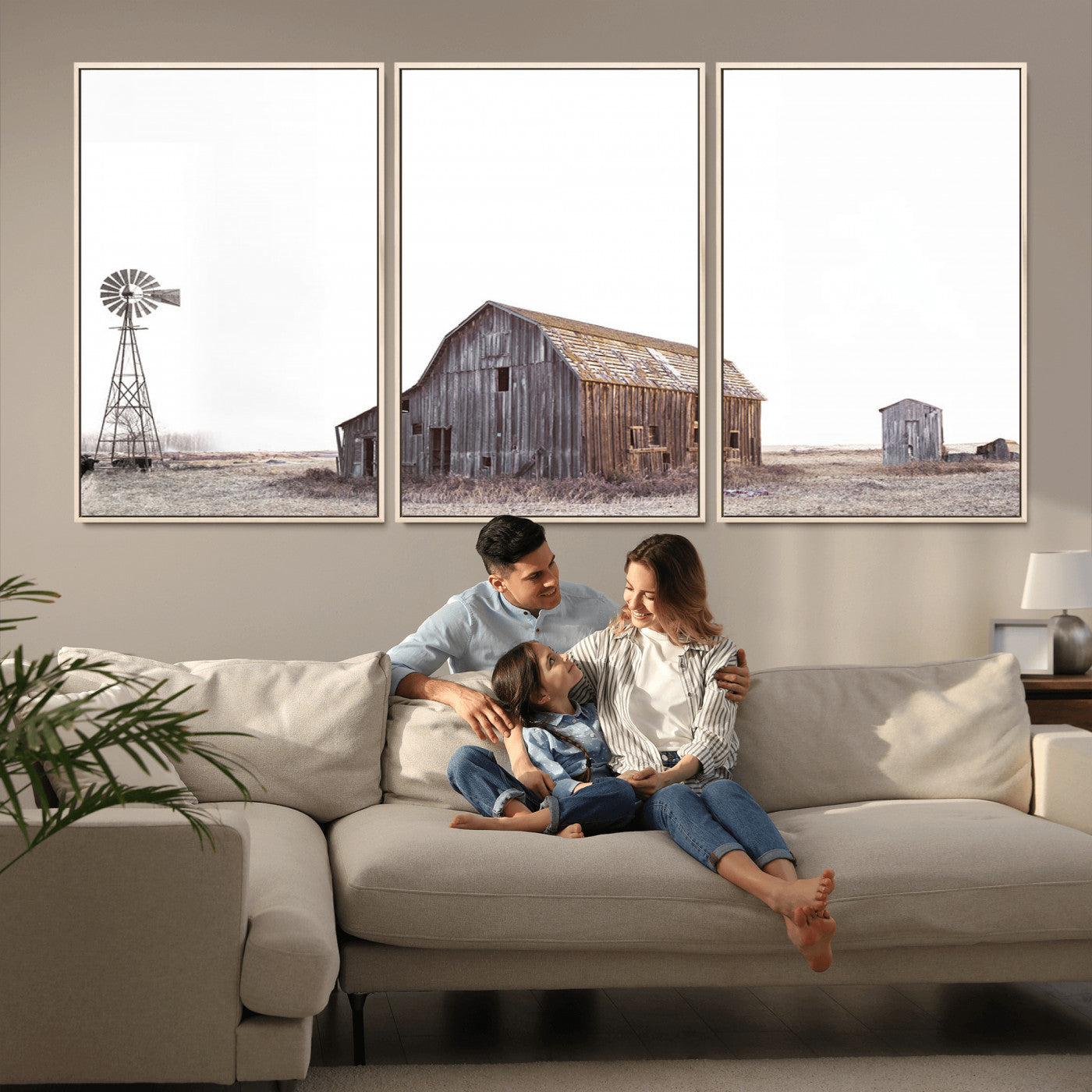 -Set of 3 Rustic Farmhouse Wall Art Prints – Country Barn, Wheat Field, and Farm Landscape for Cozy