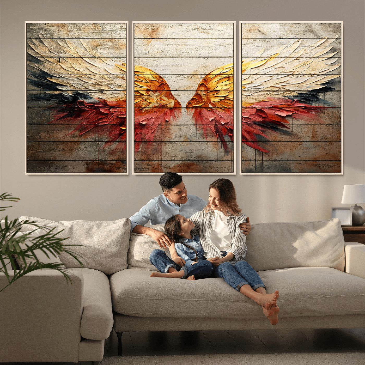 MGV-FC-60X30-3P - Abstract Angel Wings Canvas Wall Art – Framed and Ready to Hang Modern Angelic Wings Decor for