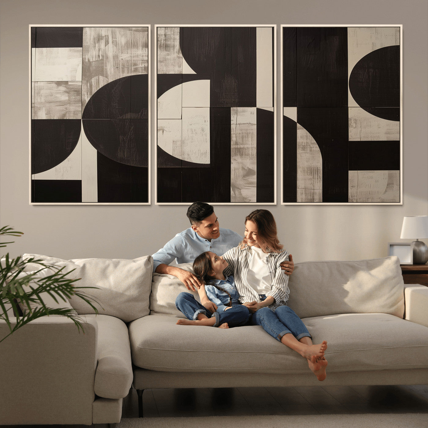 63644-MGV-FC-60X30-3P - Abstract Brown Wabi Sabi Canvas Print Set – Minimalist Mid-Century Wall Art Contemporary Artwork for Home, Office