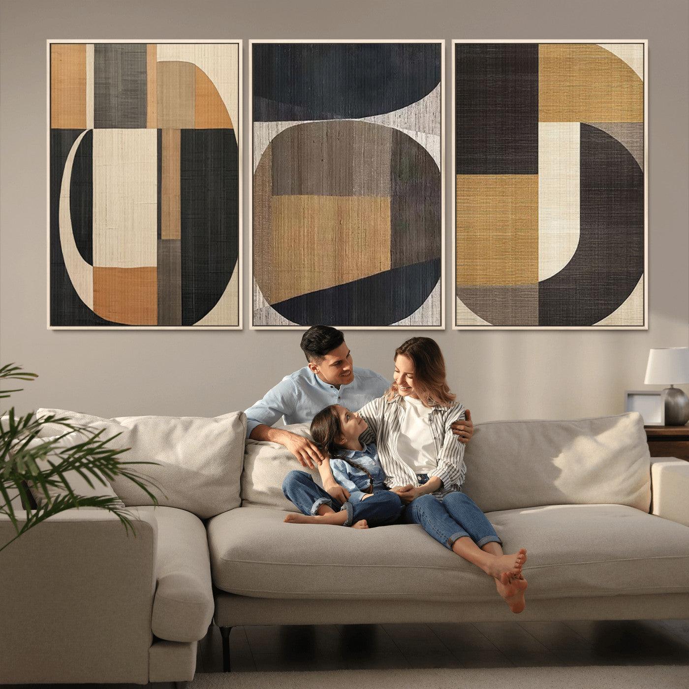 MGV-FC-60X30-3P - Modern Brown Wabi Sabi Abstract Wall Art Canvas Print Set, Minimalist Wall Art