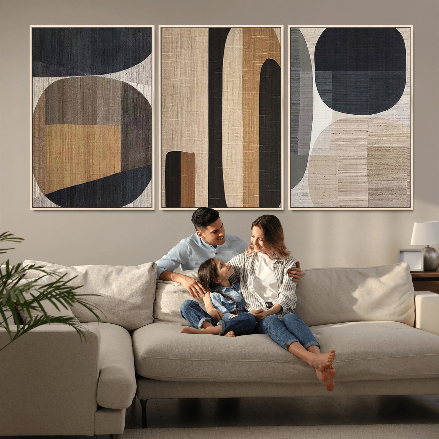 MGV-FC-60X30-3P - Abstract Minimalist Canvas Wall Art - Neutral Geometric Modern Boho Decor, Minimalist Brown Wabi