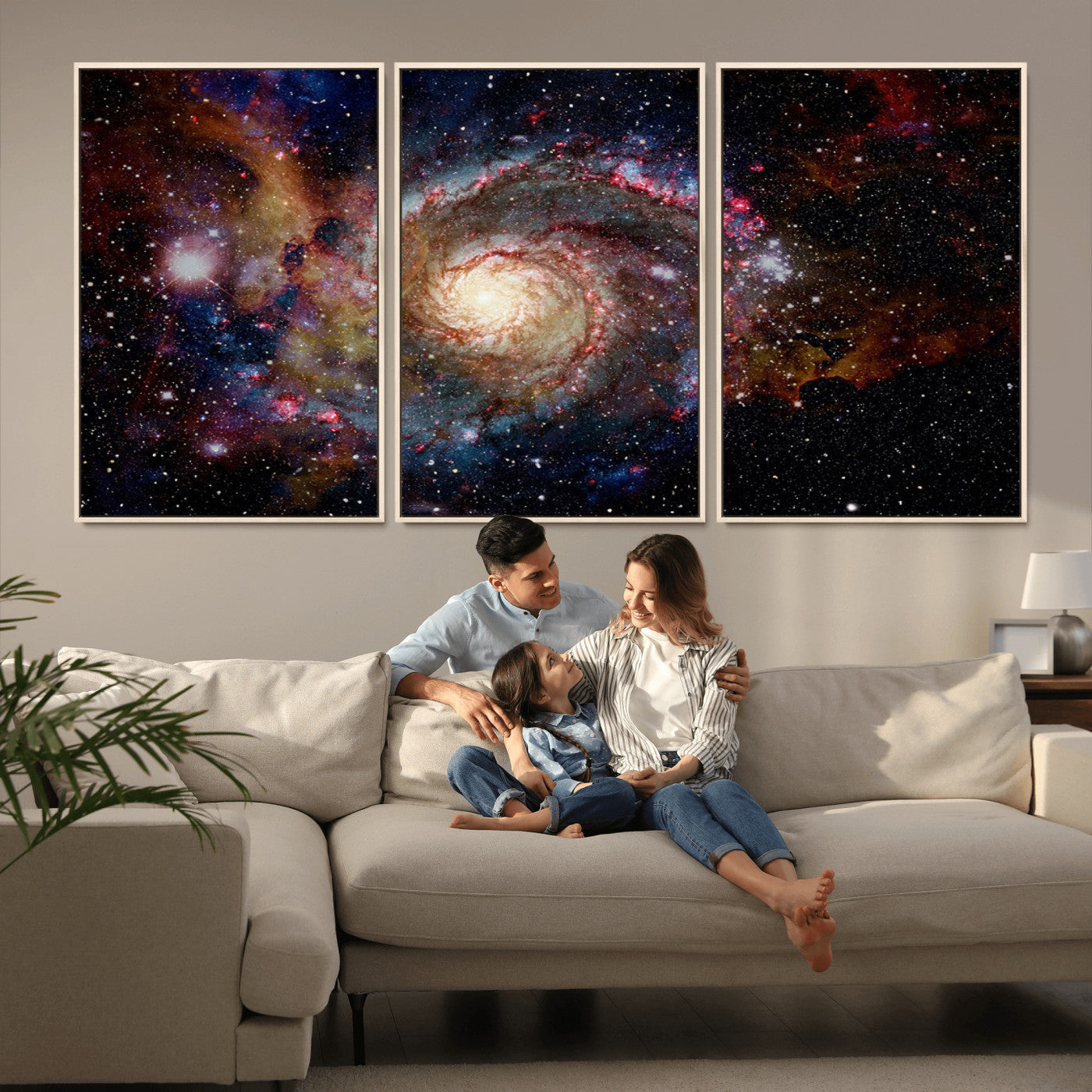 MGV-FC-60X30-3P - Nebula and Galaxies in Space Wall Art Canvas Print, Spiral Galaxy Wall Art Canvas Print