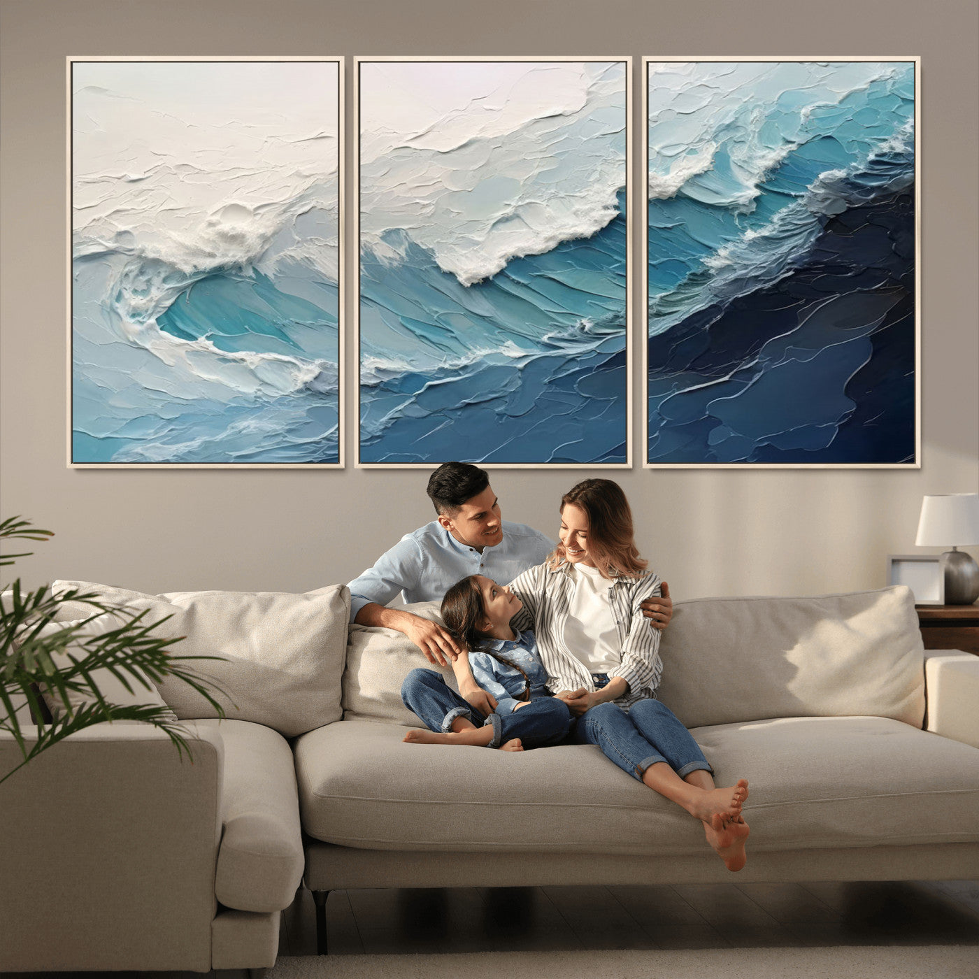 MGV-FC-60X30-3P - Ocean Wave Canvas Wall Art Print - Coastal Wall Decor for Living Room - Large Ocean Wave Wall Art
