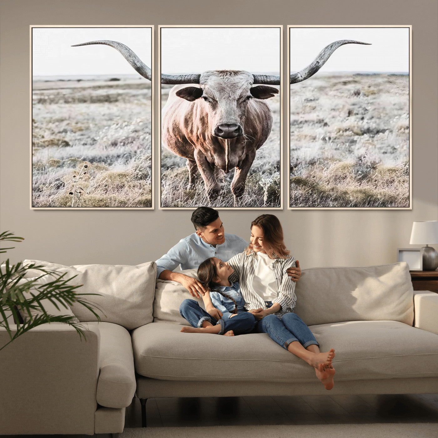 -Rustic Texas Longhorn Wall Art Canvas Print | Western Farmhouse Decor for Living Room or Office,