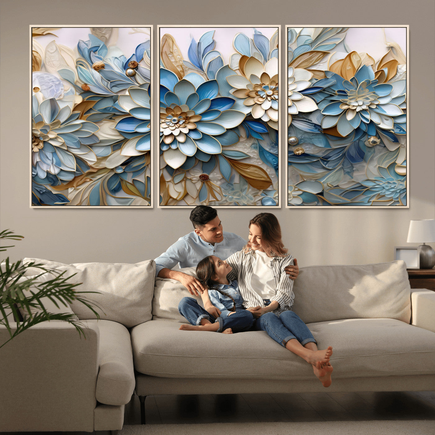 MGV-FC-60X30-3P - Blu Abstract Flower Wall Art Canvas Print