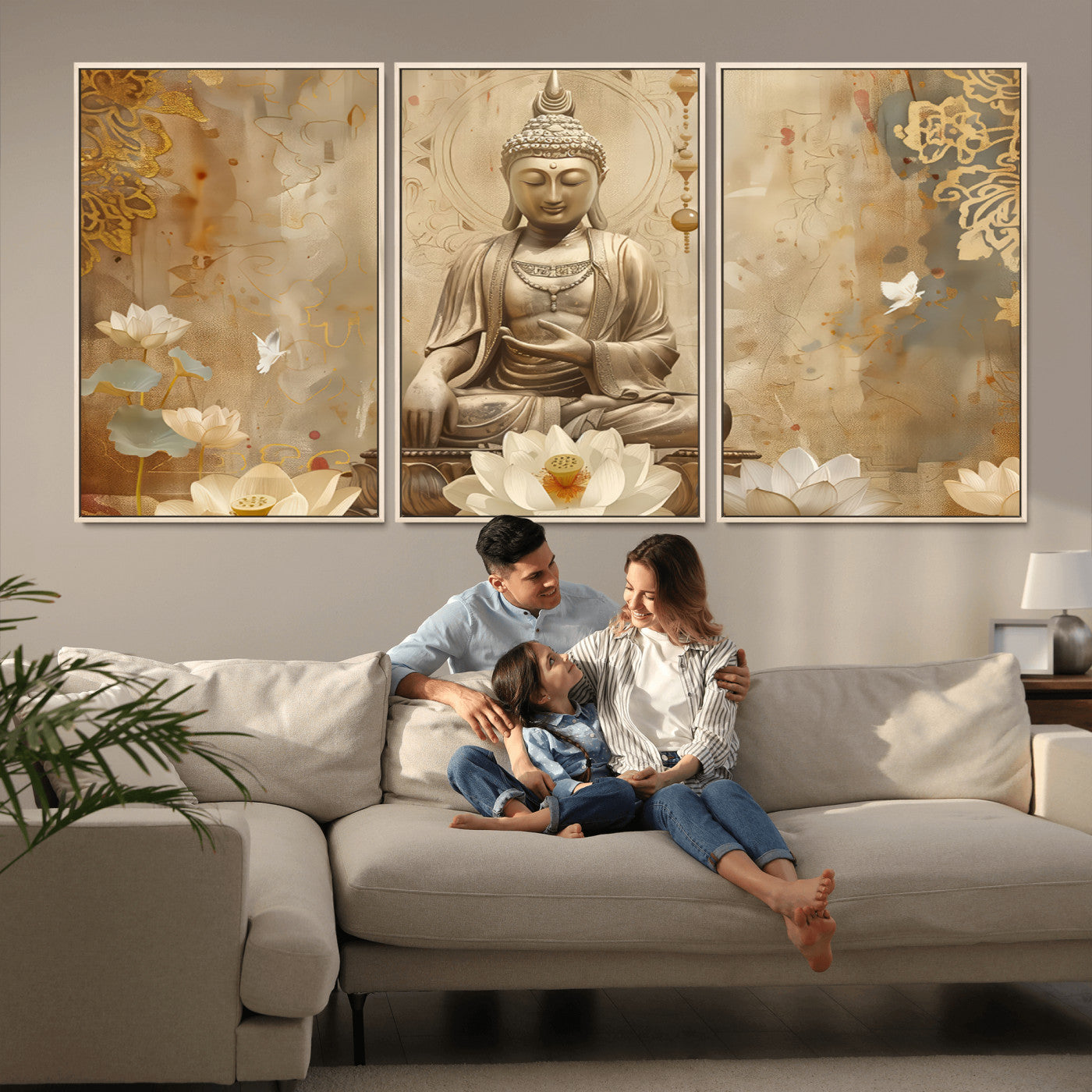 MGV-FC-60X30-3P - Buddha Wall Art Canvas Print, Buddha Meditation Room Decor, Yoga Room Wall Decor
