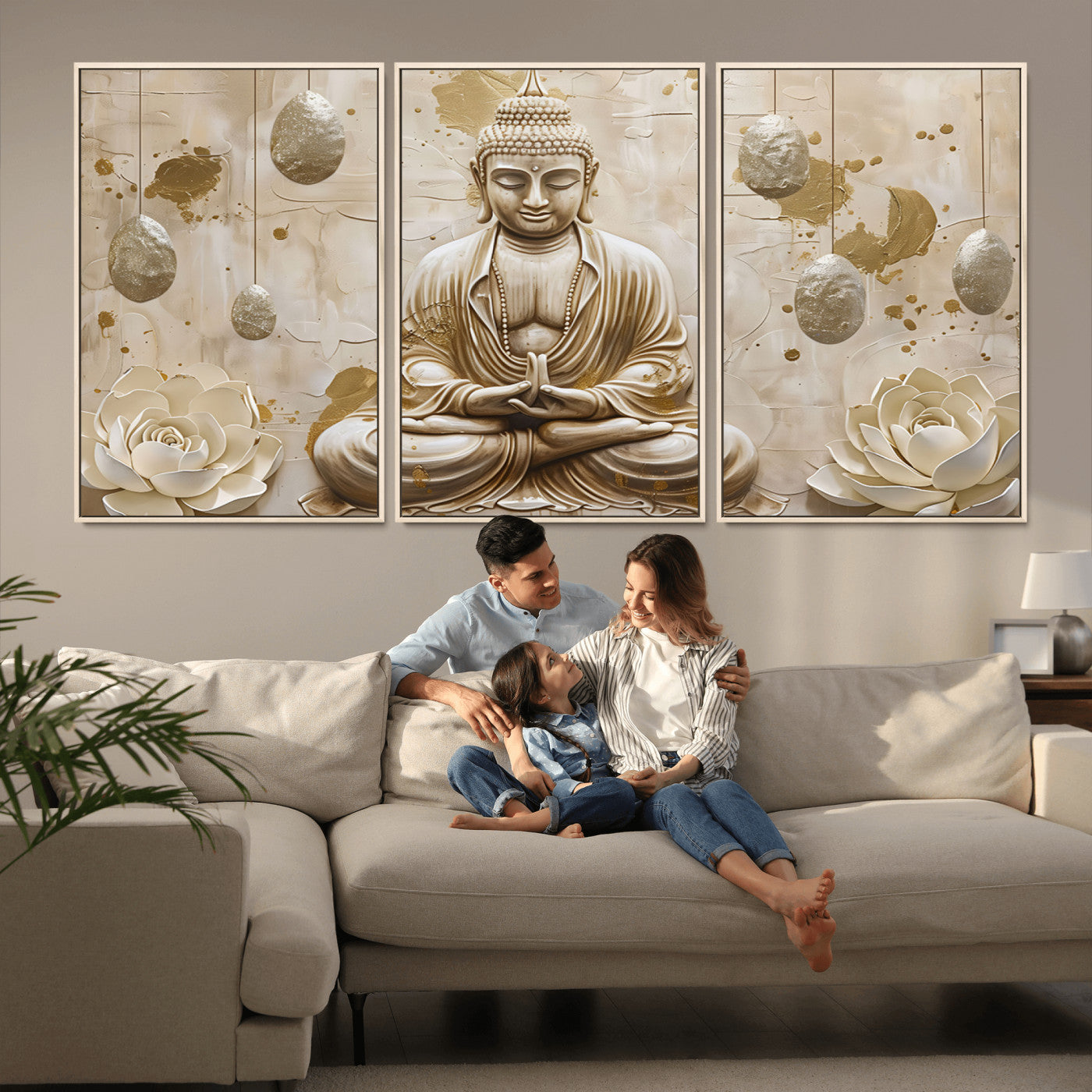 MGV-FC-60X30-3P - Serene Buddha Wall Art | Yoga Room Decor and Meditation Wall Art Print | Framed and Ready to Hang