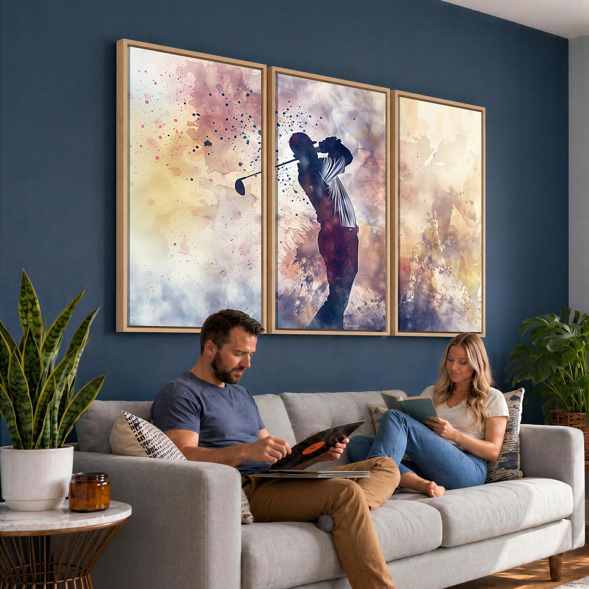 10848-MGV-CV-36X24 - Abstract Watercolor Golf Player Wall Art Canvas Print