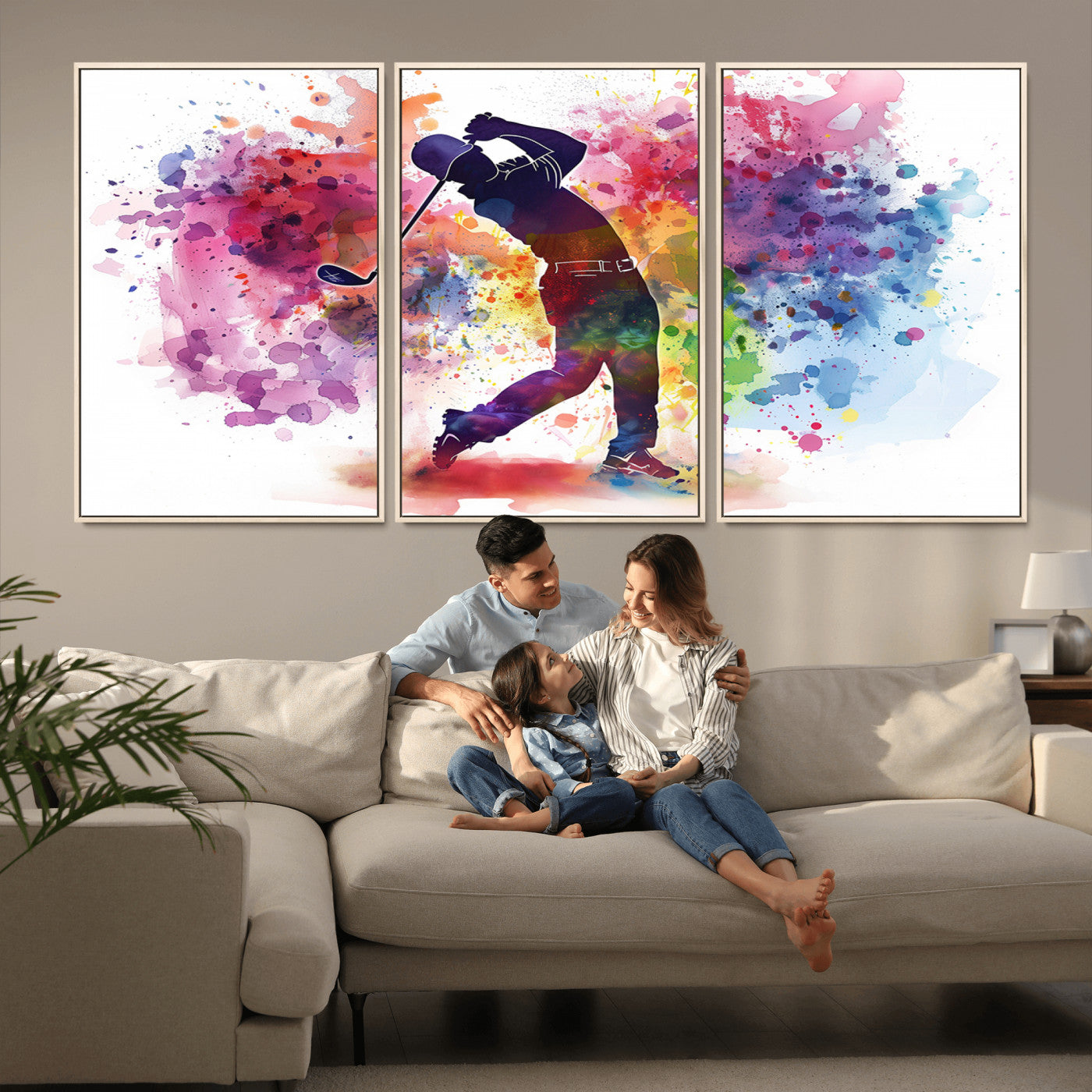 MGV-FC-60X30-3P - Colorful Golfer Swing Wall Art Canvas Print - Ready to Hang, Framed Sports Decor