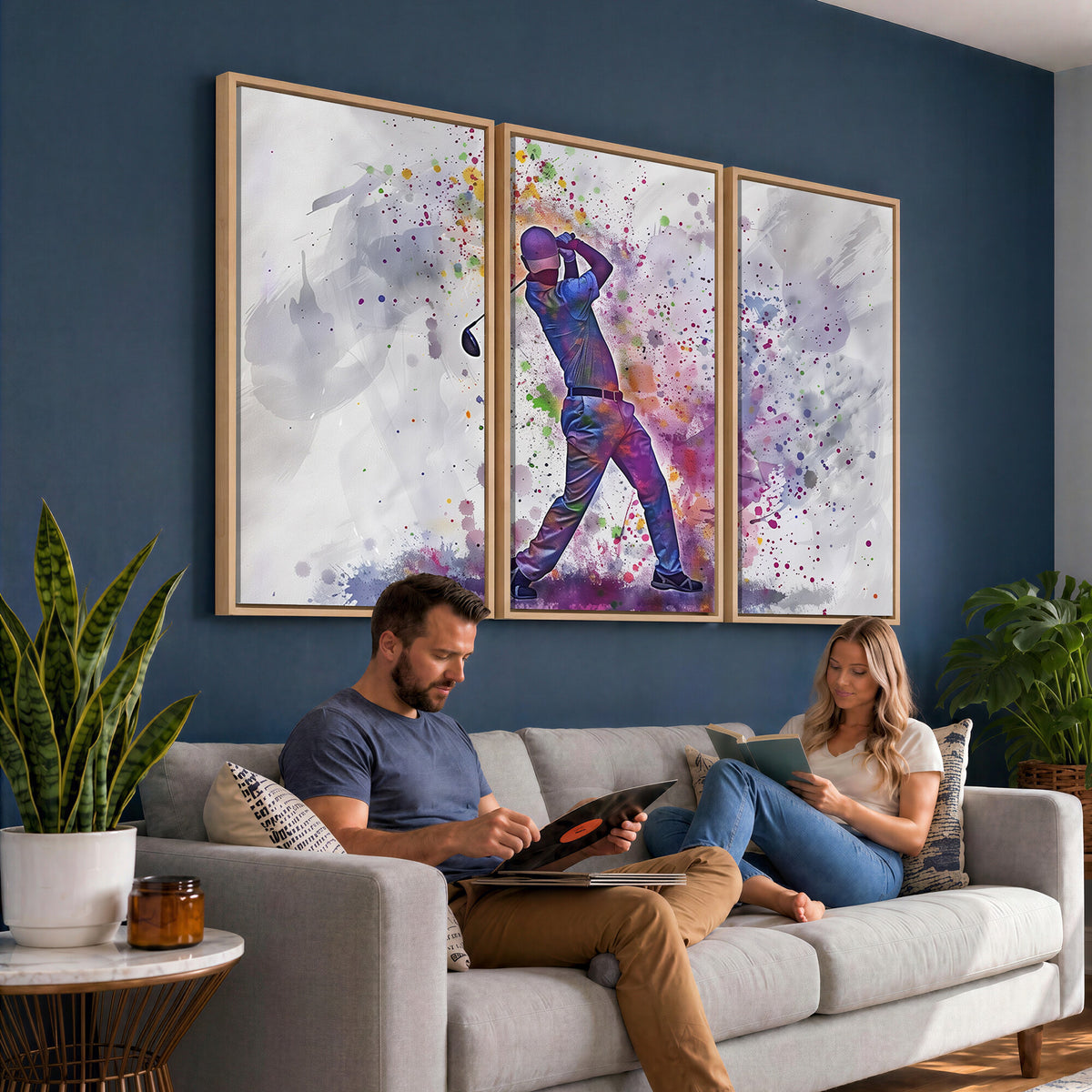 60116-MGV-CV-36X24 - Watercolor Golf Swing Wall Art Canvas Print, Vibrant, Framed and Ready to Hang