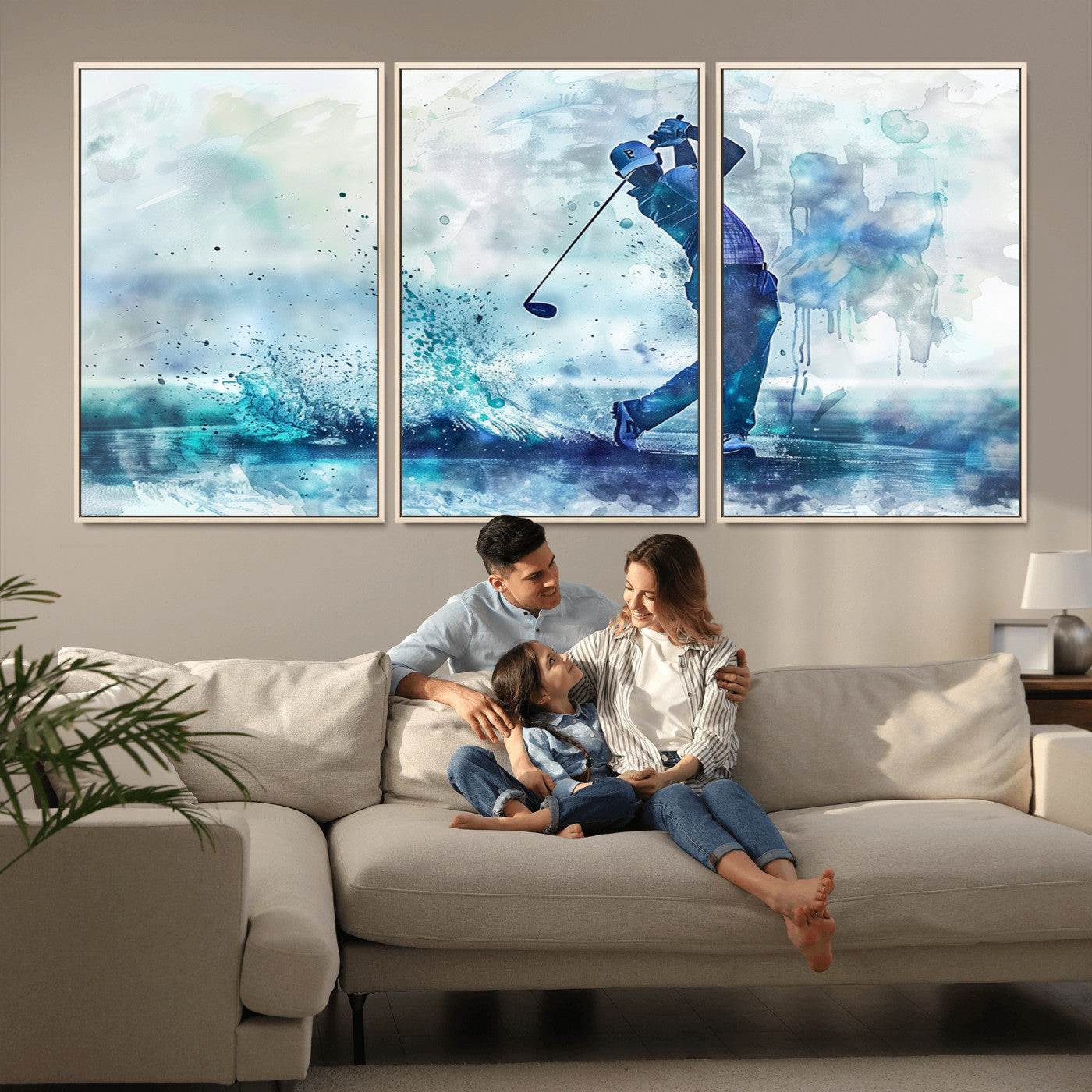 MGV-FC-60X30-3P - Golf Swing Wall Art Canvas Print - Sports-Inspired Watercolor Decor - Ready to Hang