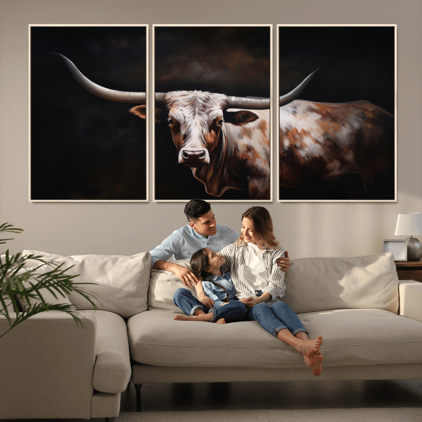 82543-MGV-CV-36X24-Texas Longhorn Wall Art Canvas Print | Western Ranch Decor | Bold Rustic Cattle Artwork | Ready to