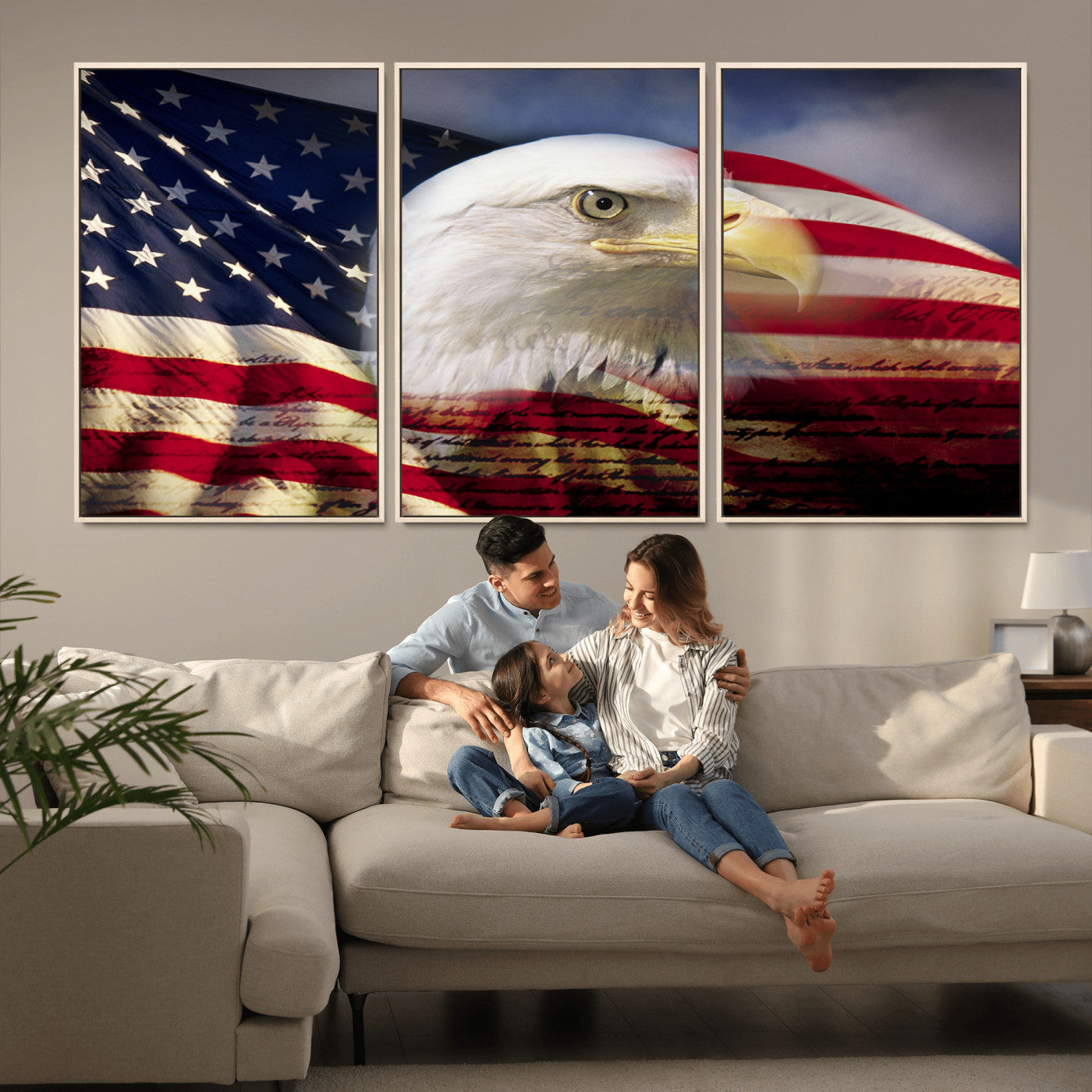 MGV-FC-60X30-3P - American Flag Eagle Symbol Wall Art, American Flag Eagle Wall Art Canvas Print