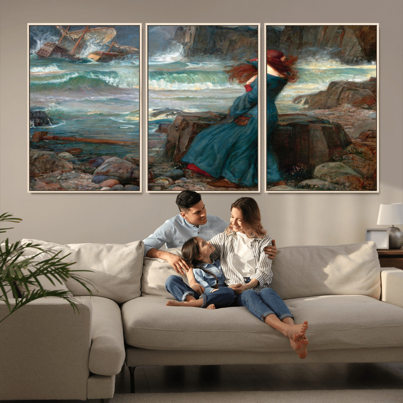 -Miranda by the Shore Wall Art Canvas Print – Tempest Scene Ocean Storm – Ready to Hang