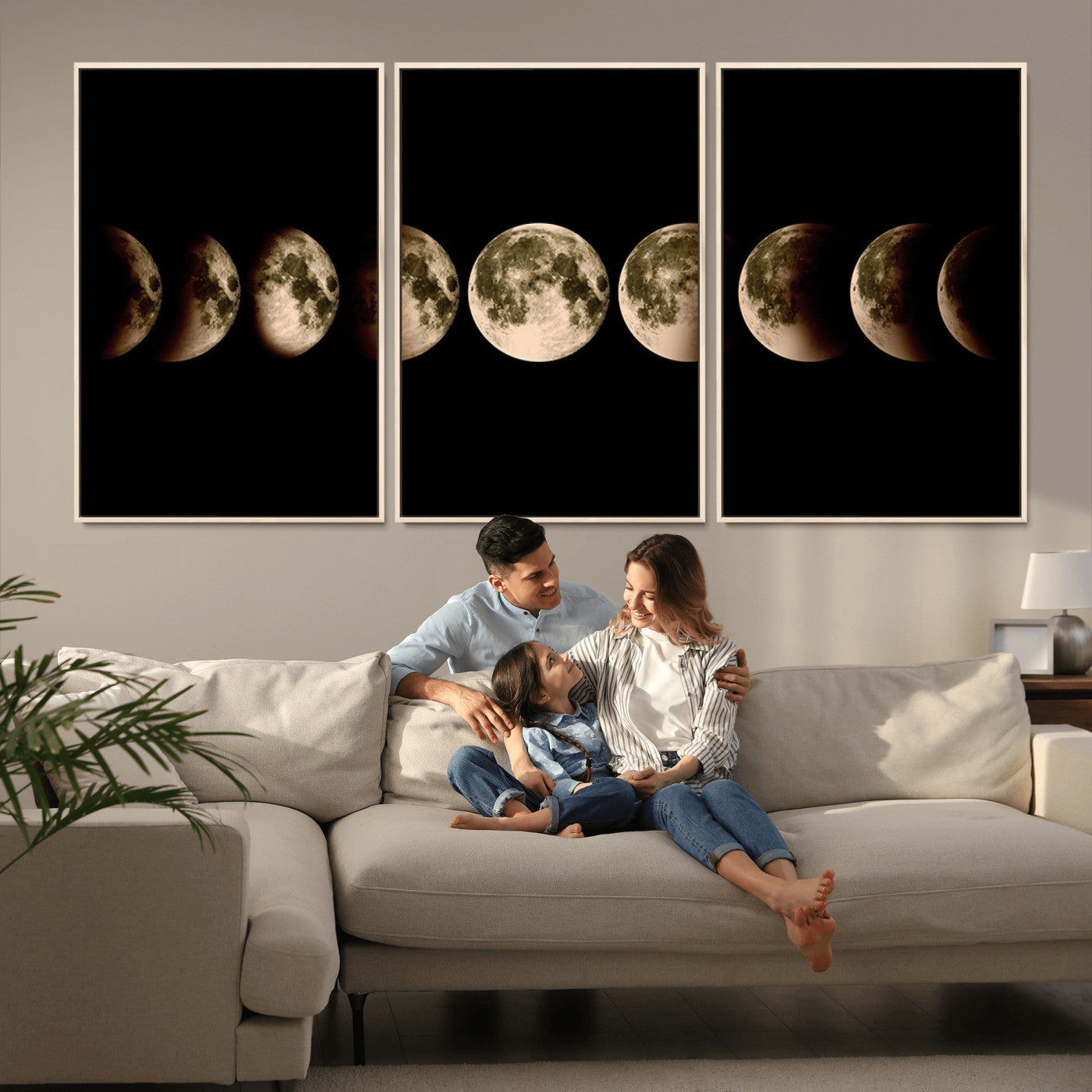 MGV-FC-60X30-3P - Phases of the Moon Wall Art | Canvas Print for Modern Wall Decor | Ready to Hang and Framed