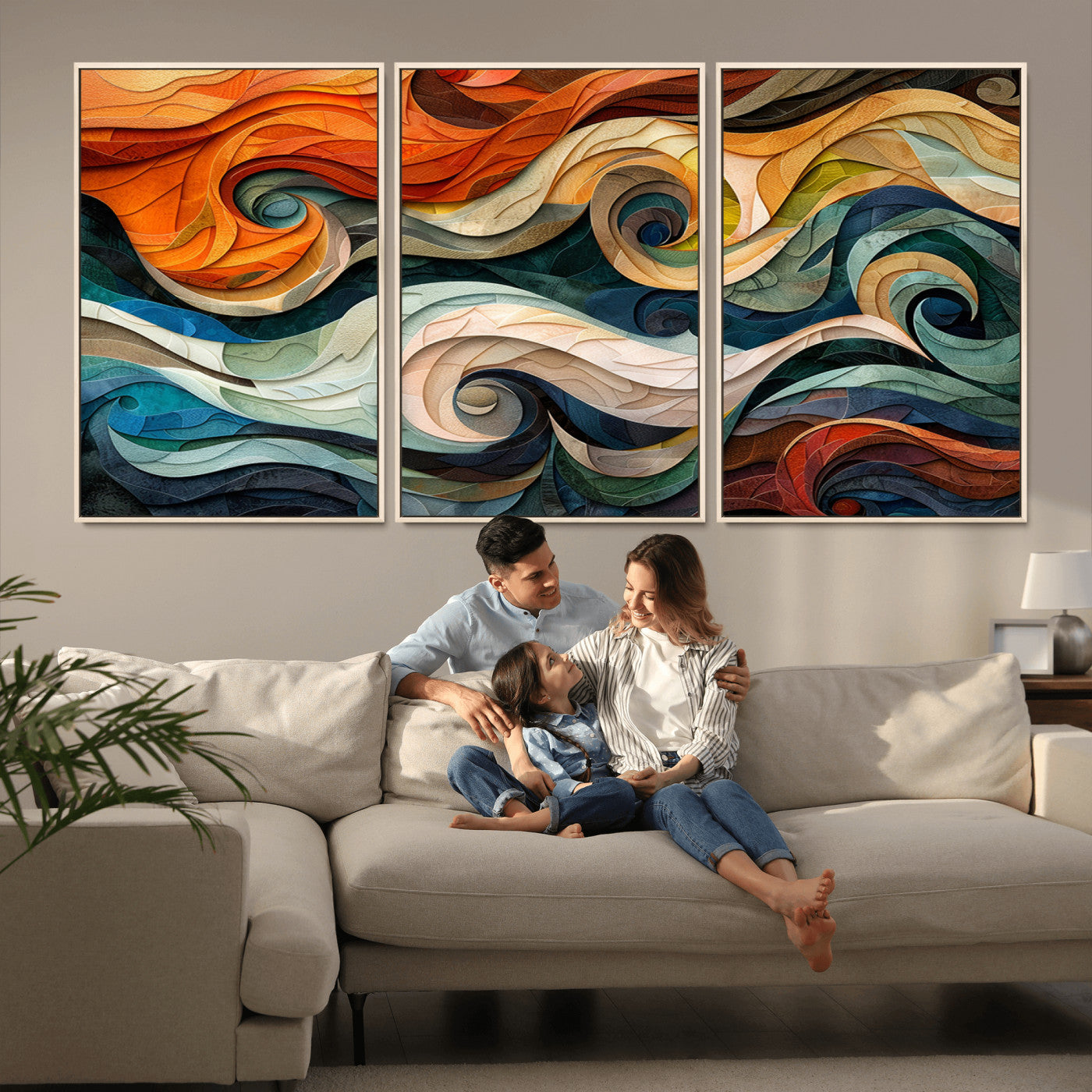 MGV-FC-60X30-3P - Abstract Wave Wall Art | Ready to Hang Framed Canvas Print | Vibrant Home Decor for Modern Spaces