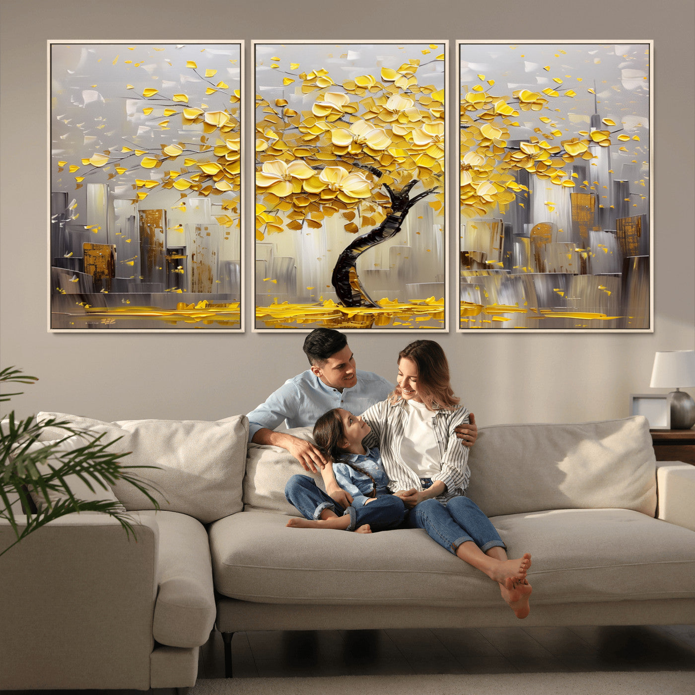 -Golden Tree Canvas Print | Abstract Wall Art for Modern Homes | Ready to Hang Framed Artwork