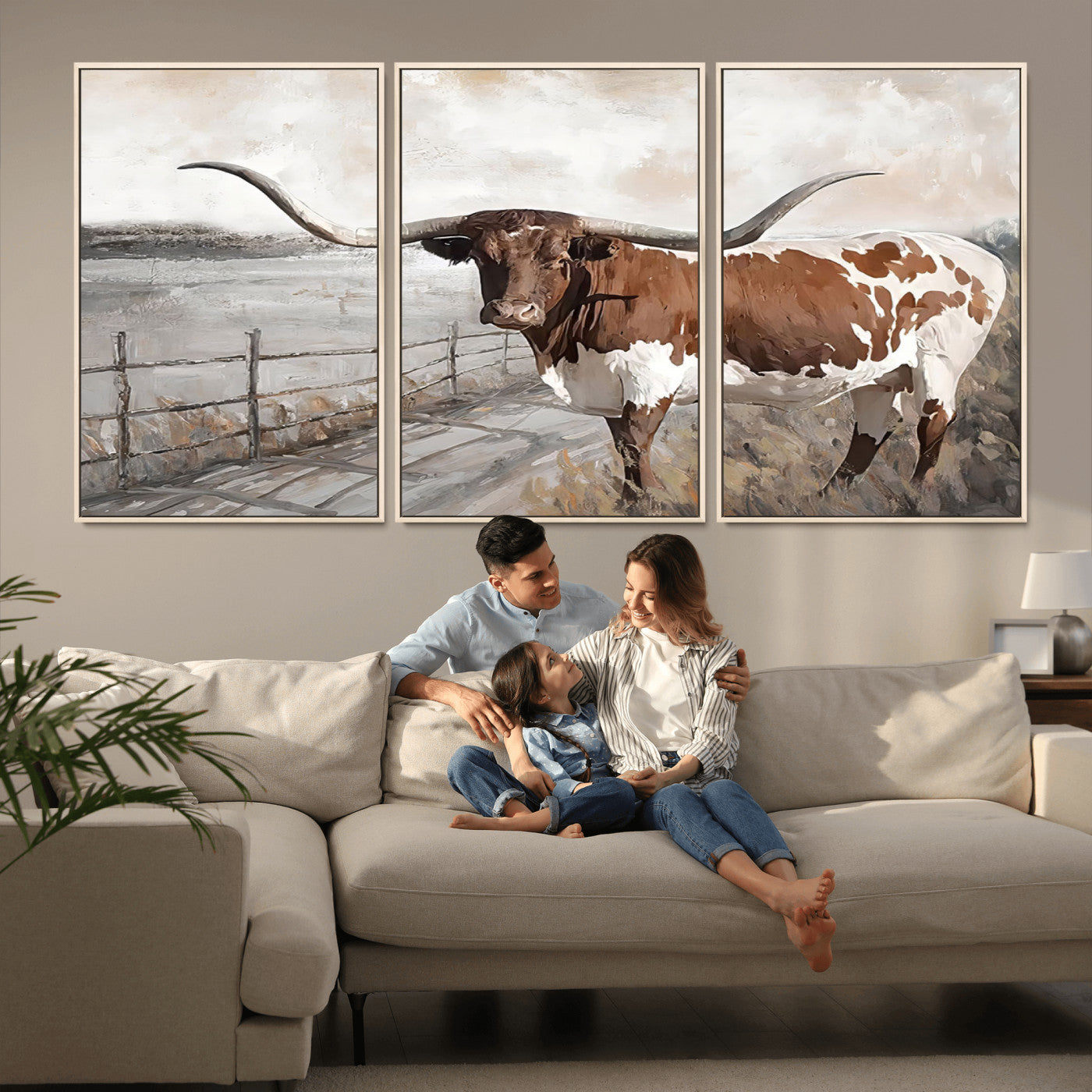 57340-MGV-CV-36X24-Vintage Texas Cow Wall Art Canvas Print, Rustic Longhorn Wall Art | Canvas Print for Farmhouse Decor