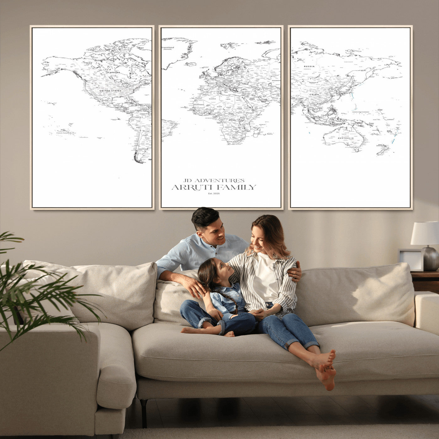 MGV-FC-60X30-3P - Custom World Map Wall Art – Personalized Framed Canvas Print with Push Pins for Travel Tracking,