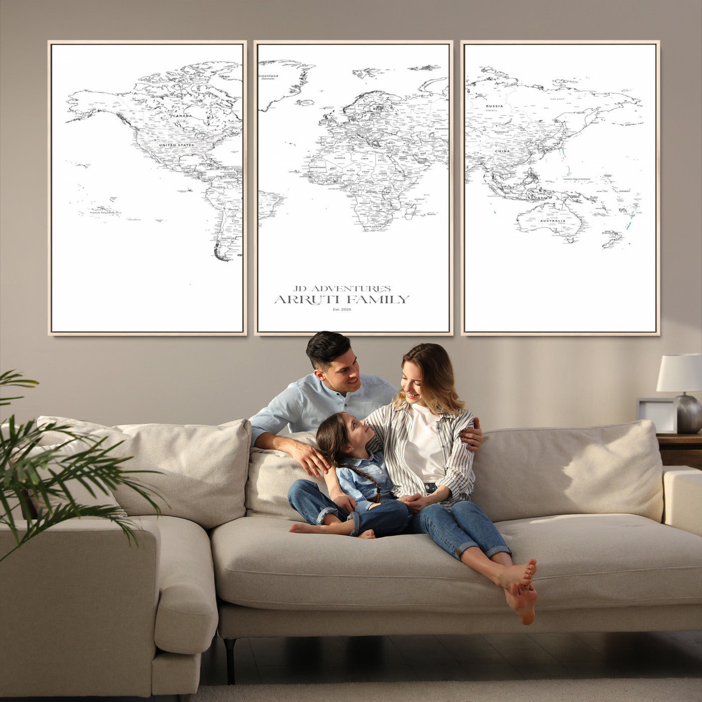 23223-MGV-FC-60X30-3P_Natural-Personalized World Map Wall Art Canvas Print - Custom Push Pin Travel Map Canvas - Framed Map Print for Travel Lover Gift