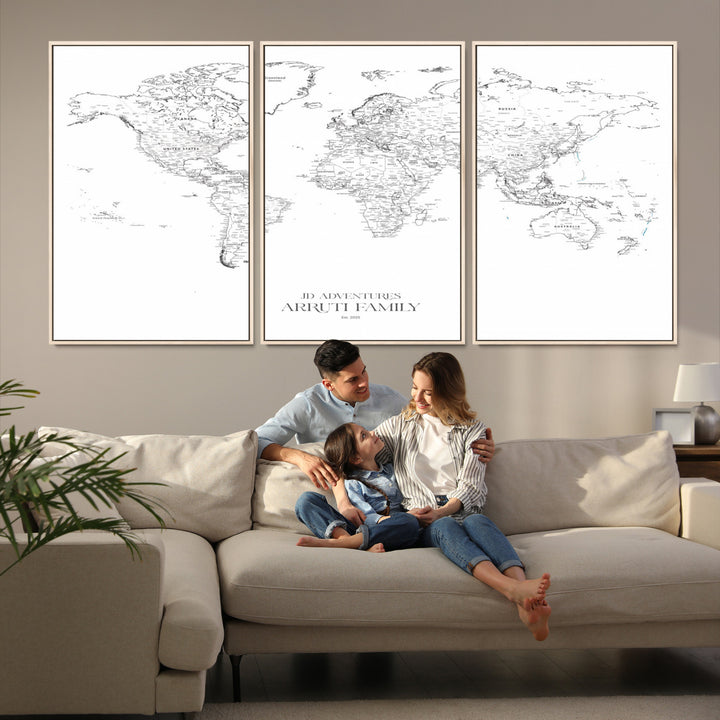 Personalized World Map Wall Art Canvas Print - Custom Push Pin Travel Map Canvas - Framed Map Print for Travel Lover Gift