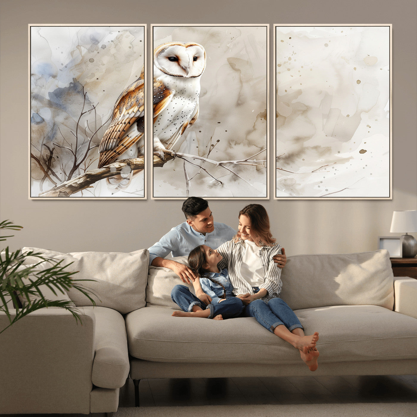 MGV-FC-60X30-3P - Barn Owl Wall Art | Watercolor Canvas Print | Perfect for Farmhouse Wall Decor | Ready to Hang