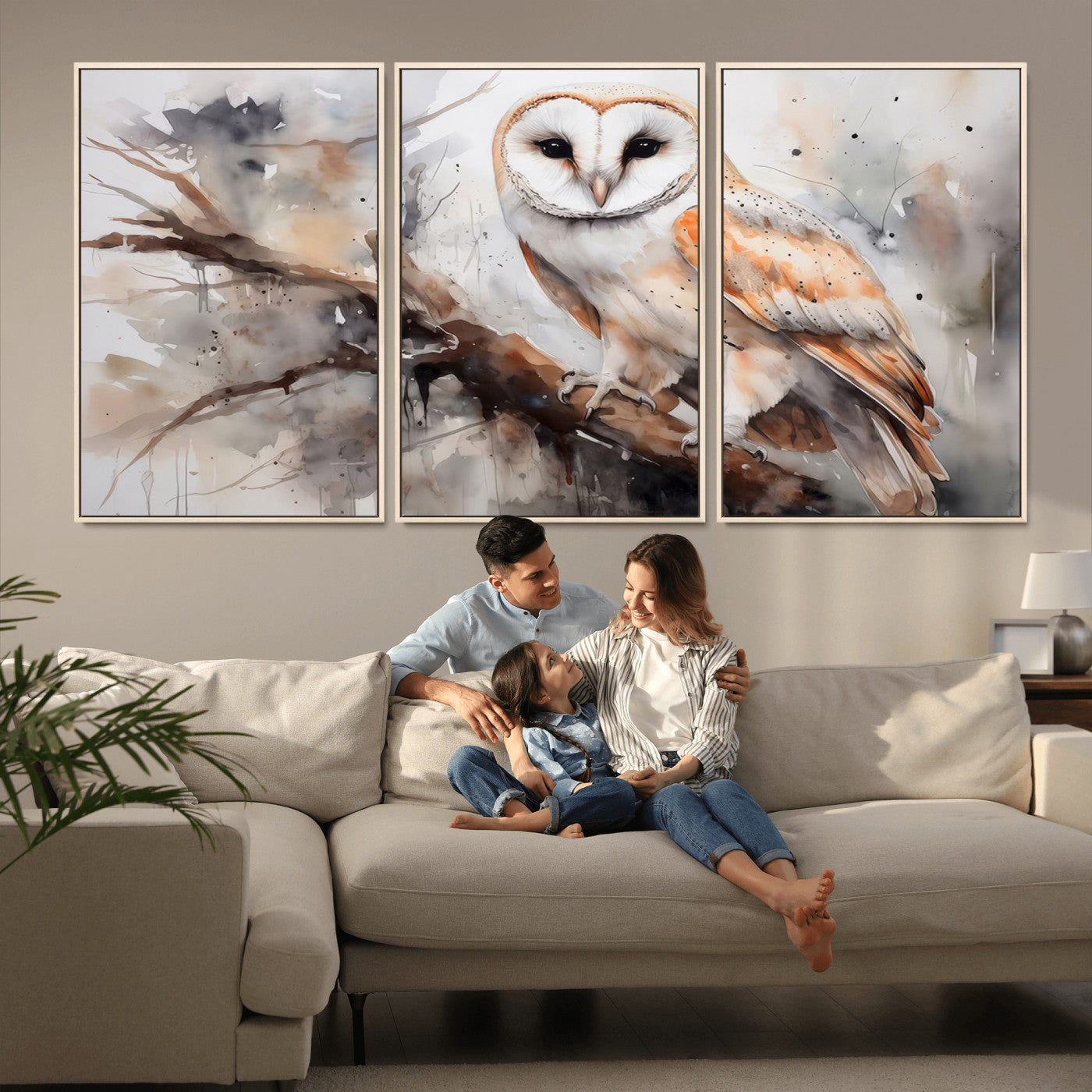 MGV-FC-60X30-3P - Barn Owl Wall Art | Watercolor Barn Owl Canvas Print | Perfect for Farmhouse Wall Decor | Ready to