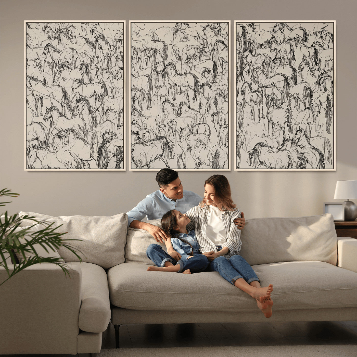 25718-MGV-CV-36X24-Abstract Horse Sketch Wall Art | Ready to Hang and Framed | Farmhouse Wall Decor for Living Room or