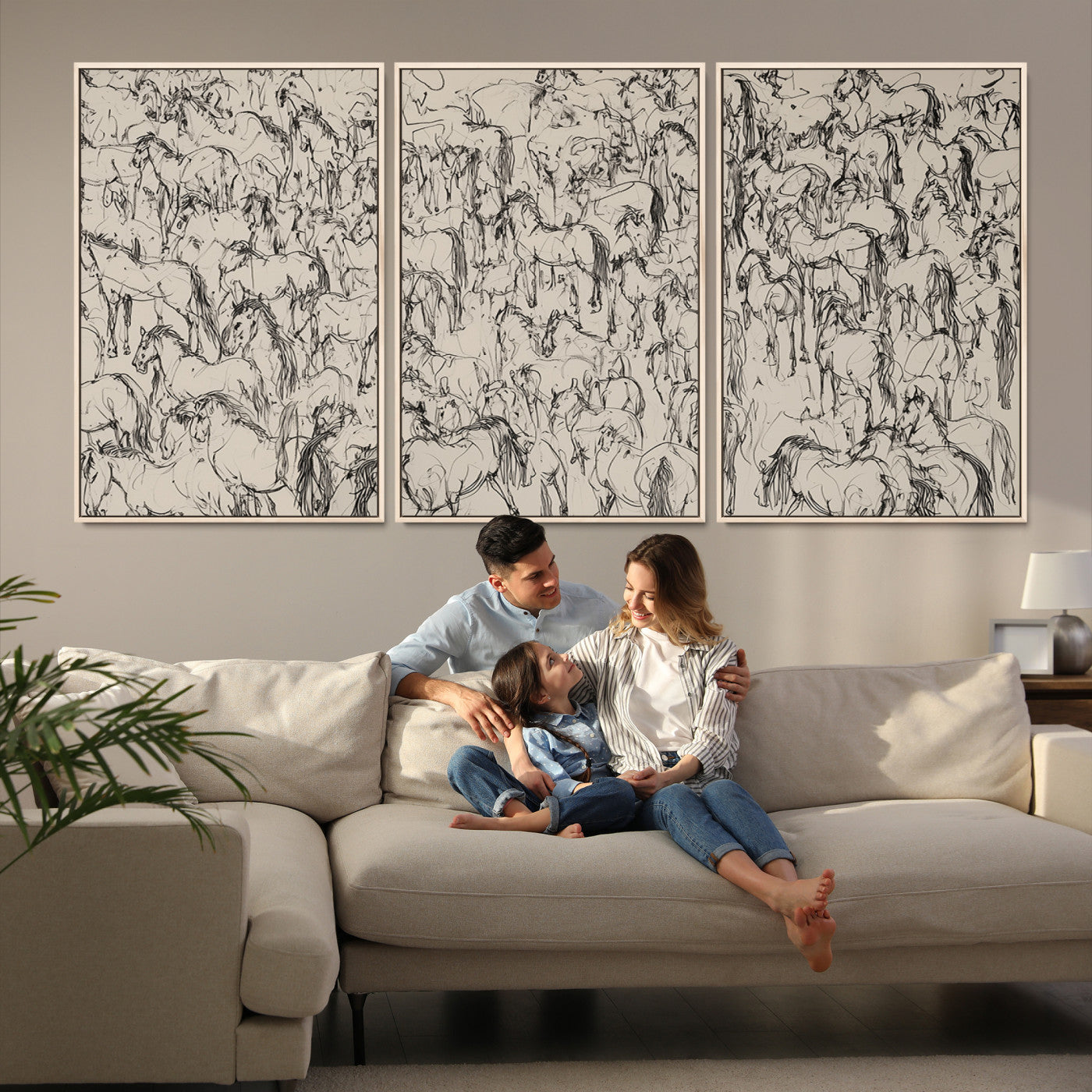 25718-MGV-CV-36X24-Abstract Horse Sketch Wall Art | Ready to Hang and Framed | Farmhouse Wall Decor for Living Room or