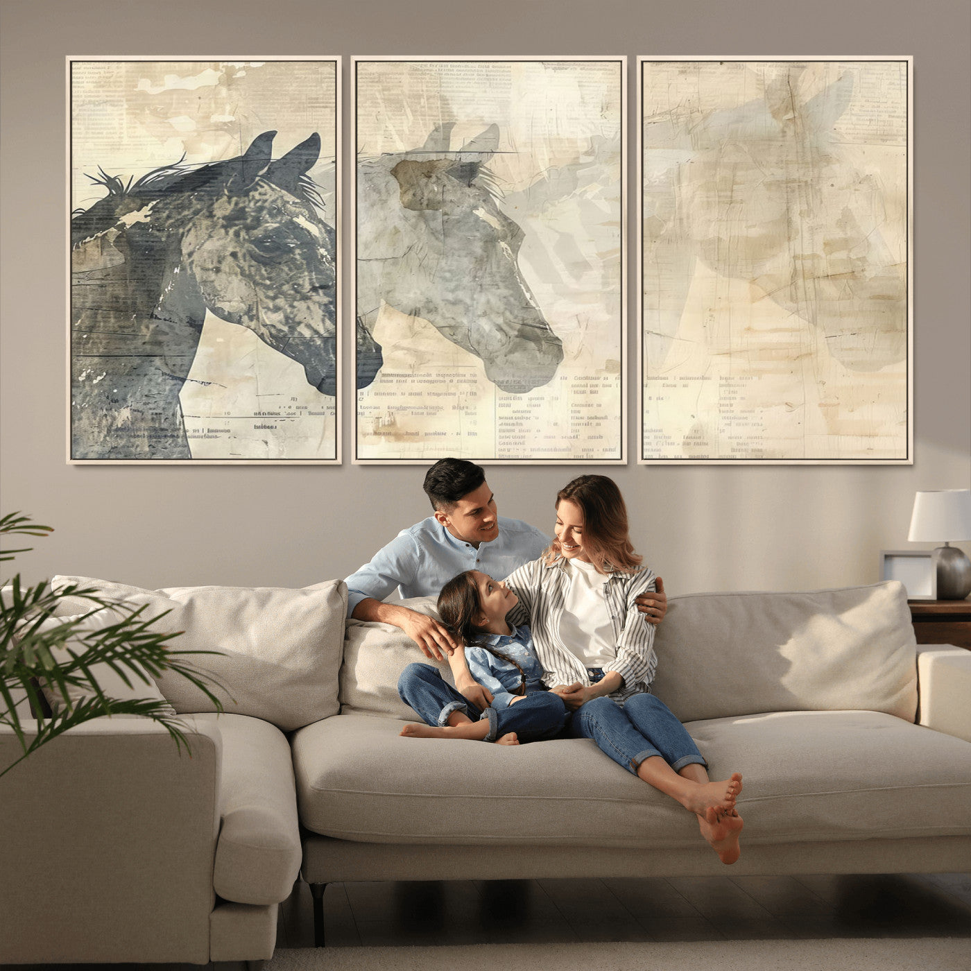 MGV-FC-60X30-3P - Abstract Horse Canvas Print | Modern Farmhouse Wall Art | Ready to Hang Framed