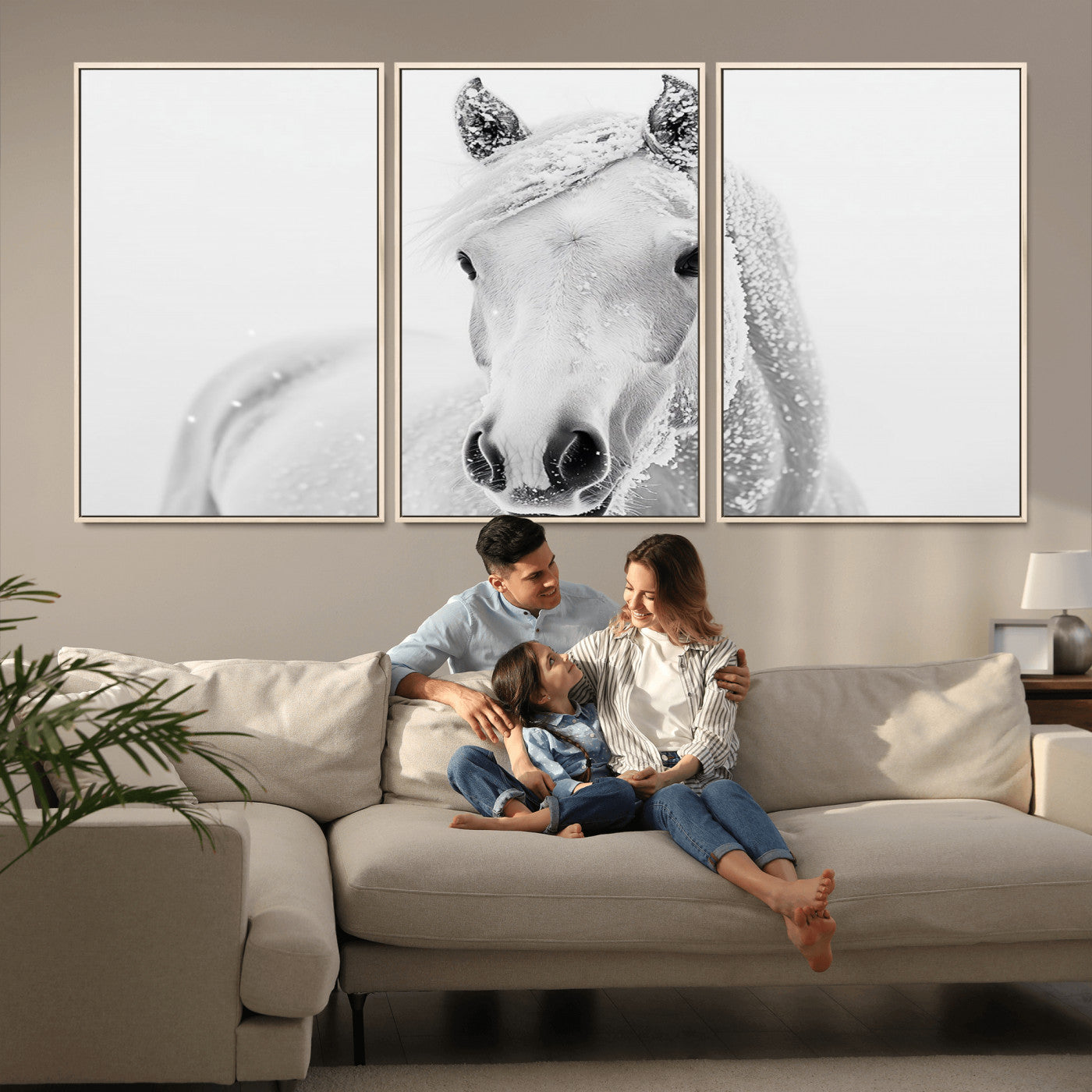 MGV-FC-60X30-3P - Majestic White Horse Wall Art | Ready to Hang and Framed | Farmhouse Wall Decor for Living Room