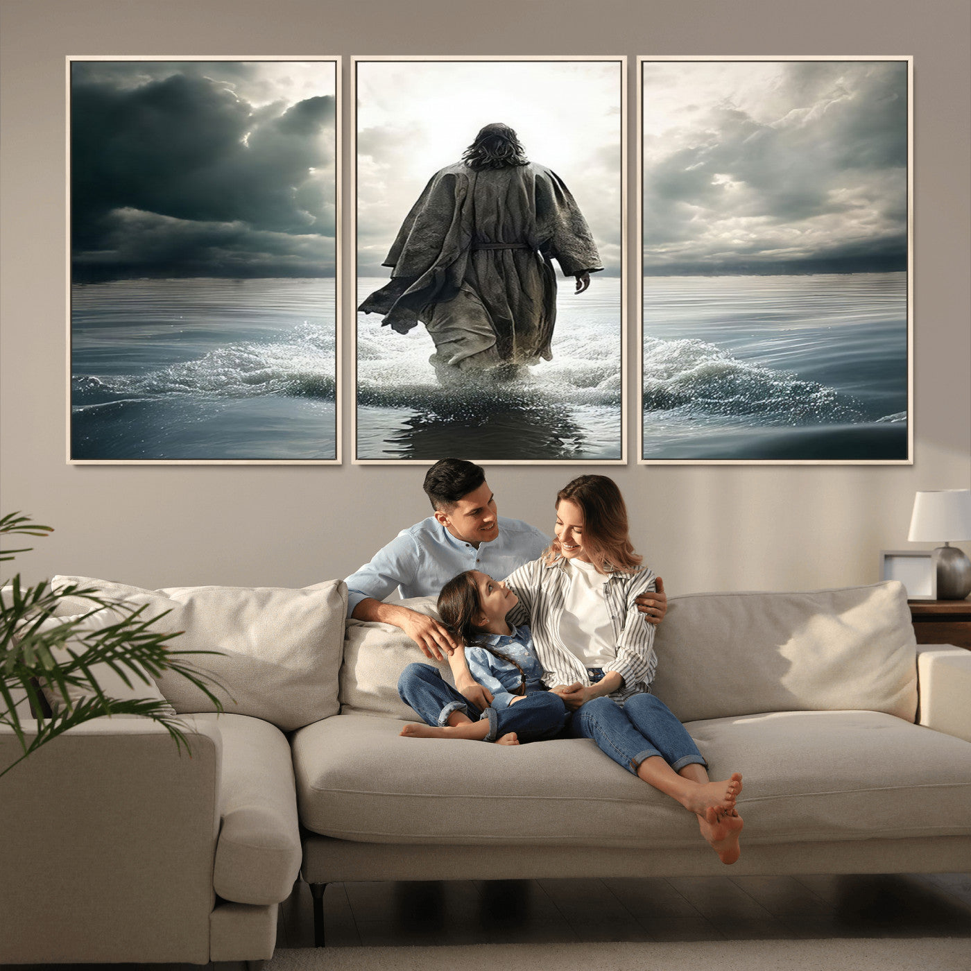 MGV-FC-60X30-3P - Jesus Walking on Water Wall Art | Canvas Print | Ready to Hang | Christian Home Decor | Spiritual