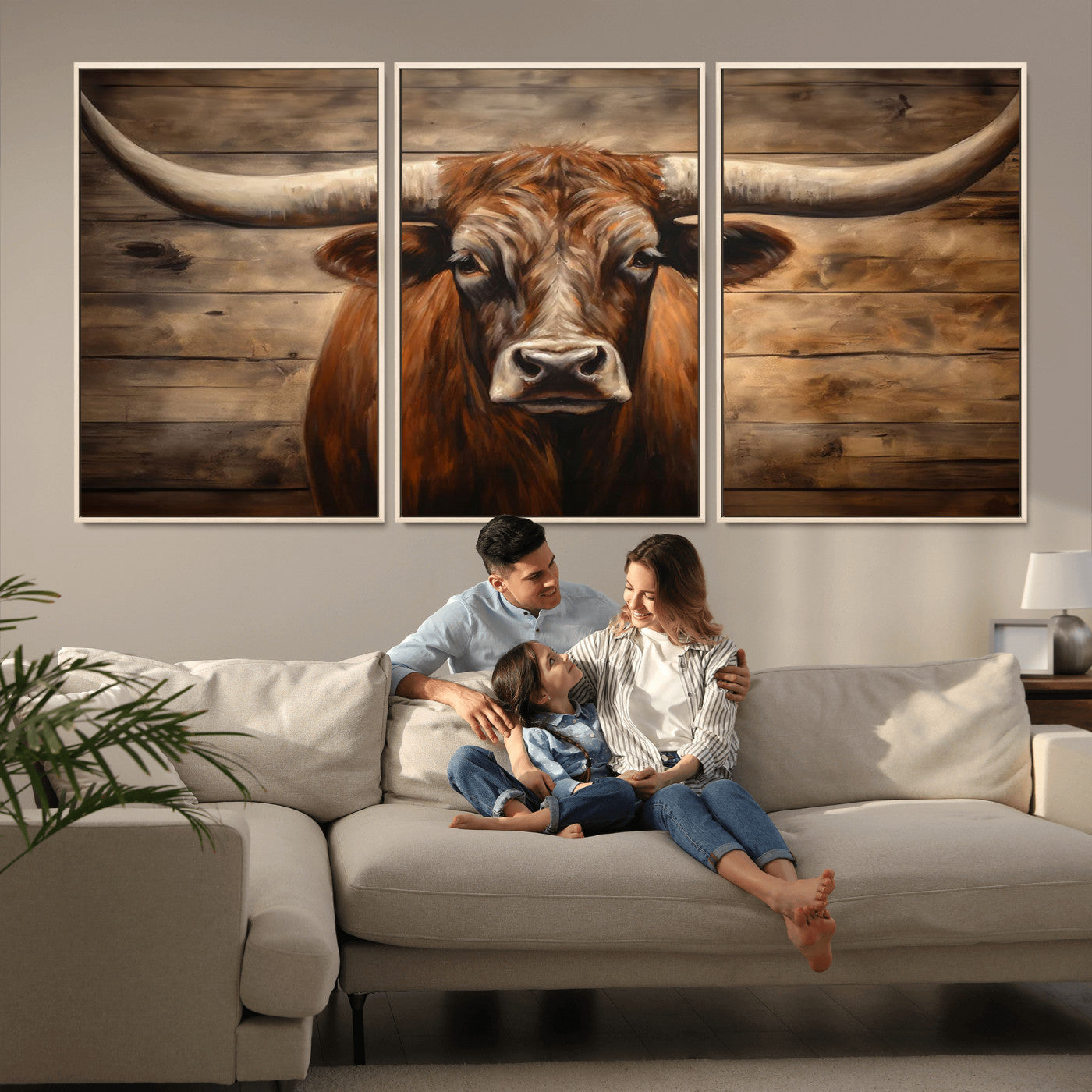 77556-MGV-CV-36X24-Longhorn Bull Wall Art | Canvas Print | Ready to Hang | Rustic Farmhouse Wall Decor | Western Barn