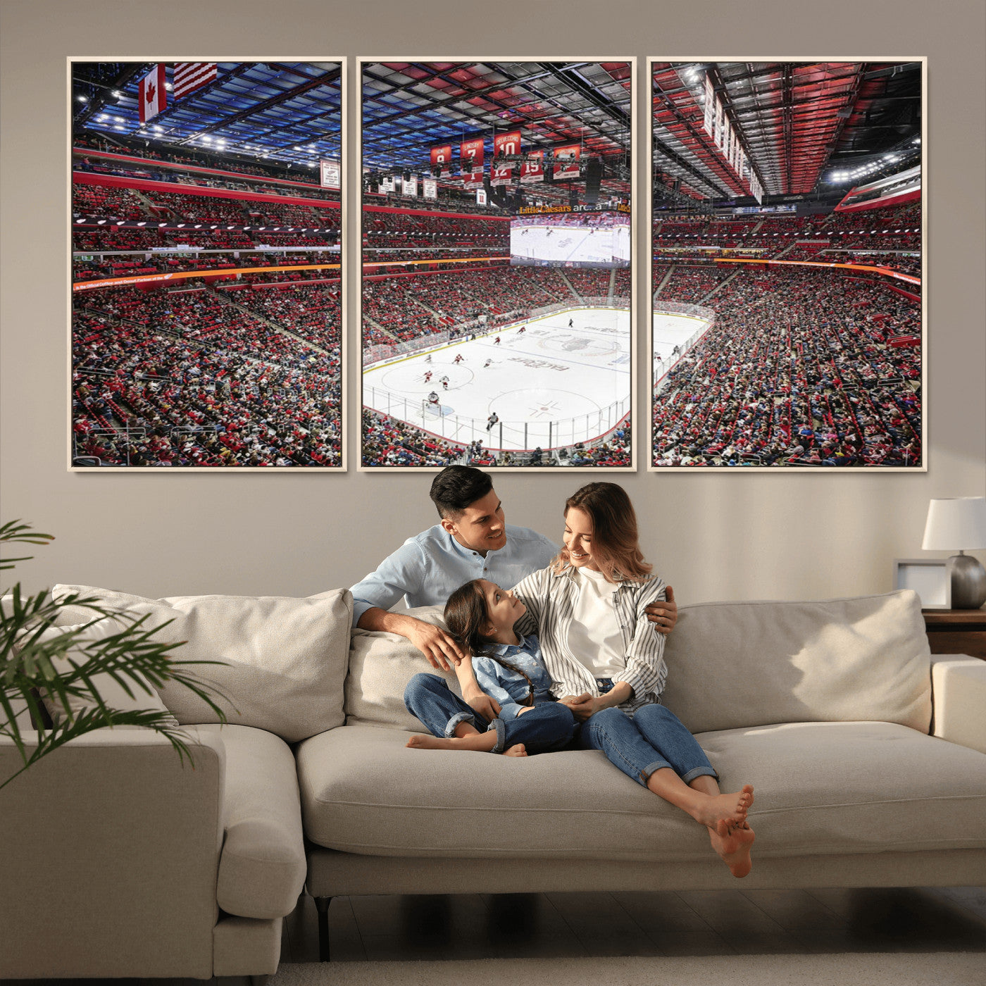 MGV-FC-60X30-3P - Barton Malow Little Caesars Arena Detroit Wall Art Canvas Print - Detroit Hockey and Basketball