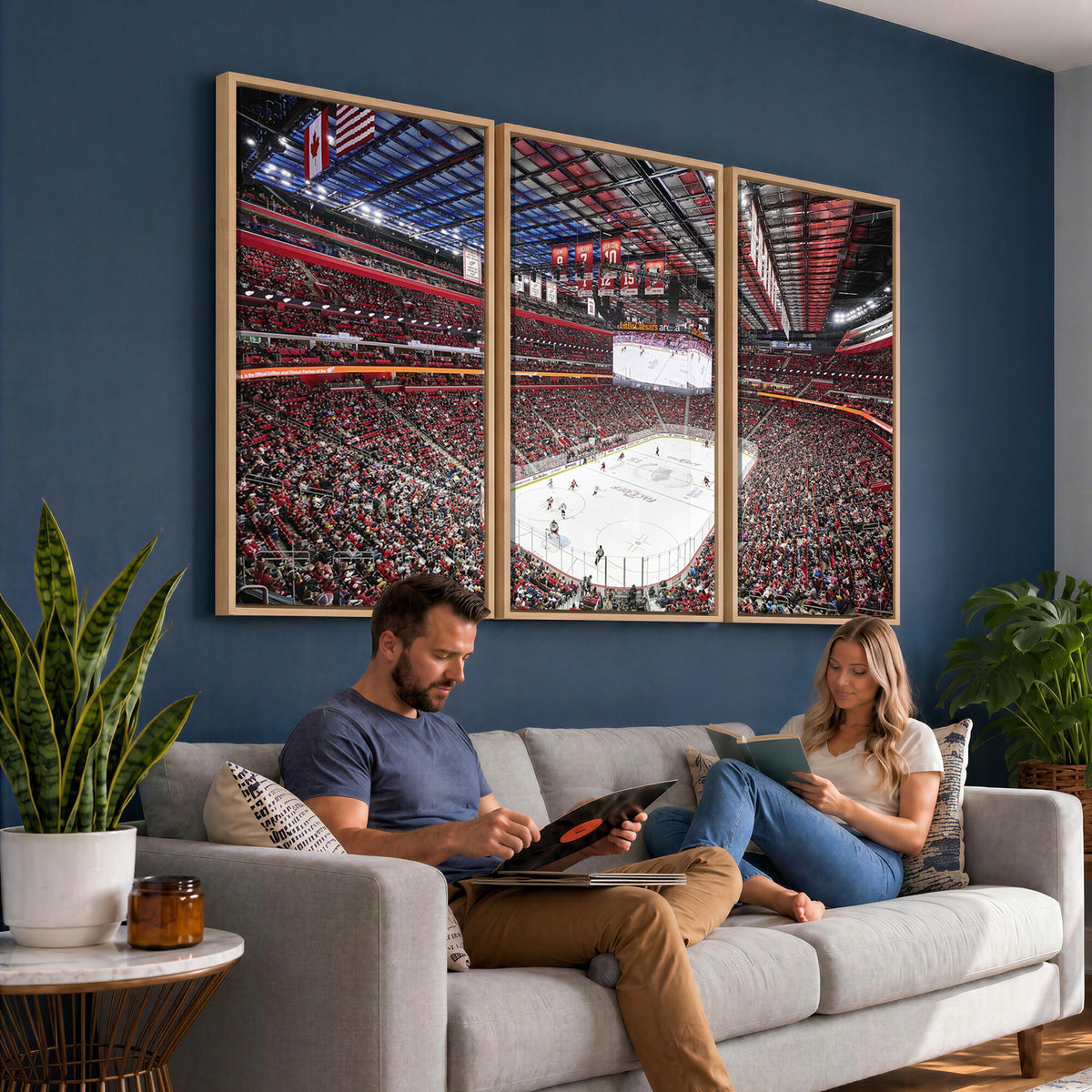62263-MGV-CV-36X24 - Barton Malow Little Caesars Arena Detroit Wall Art Canvas Print - Detroit Hockey and Basketball