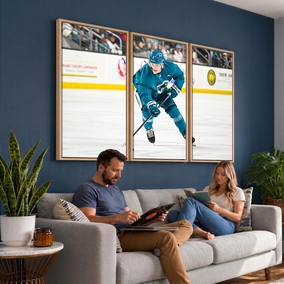 69179-MGV-CV-36X24 - San Jose Sharks Ice Hockey Player Wall Art Canvas Print