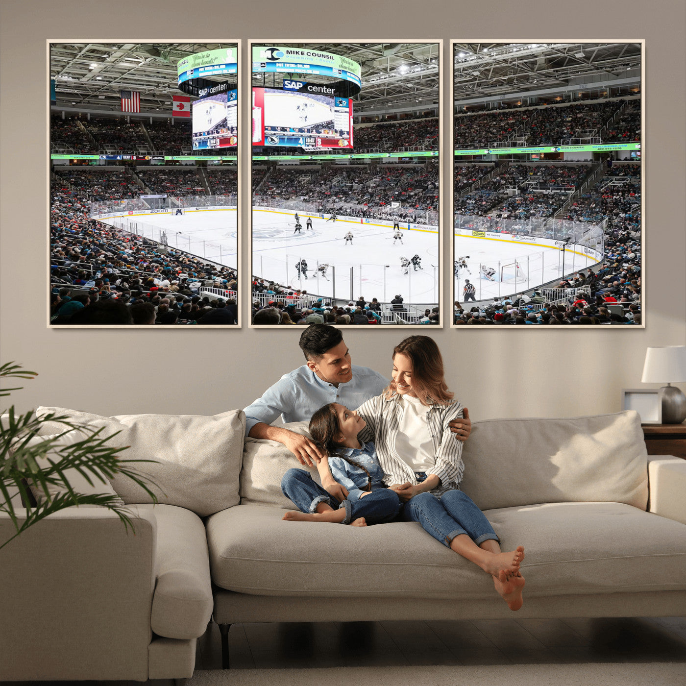 MGV-FC-60X30-3P - Sharks Arena Blackhawks Sharks Ice Hockey Stadium Wall Art Canvas Print, Framed Blackhawks Sharks