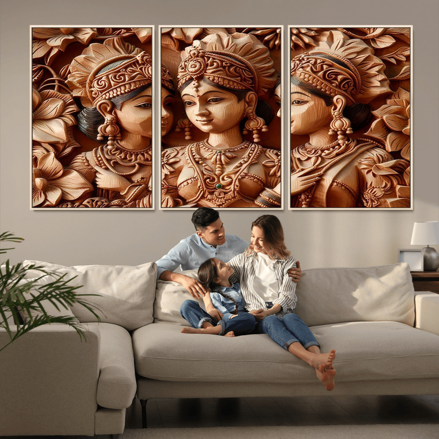 MGV-FC-60X30-3P - Indian Woman Statue Wall Art Canvas Print