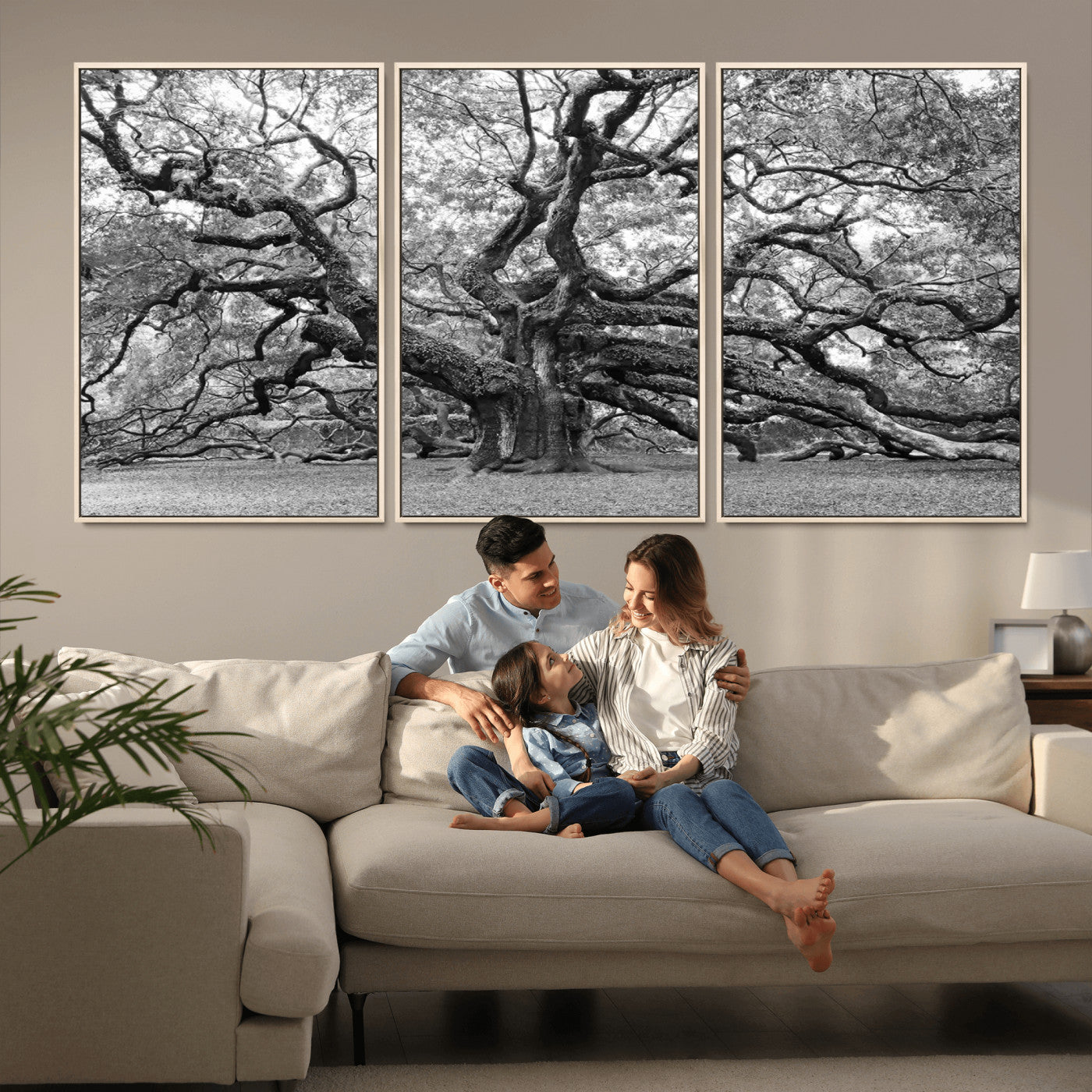 MGV-FC-60X30-3P - Black White Angel Oak Tree Wall Art - Timeless Nature-Inspired Canvas for Rustic, Modern, or