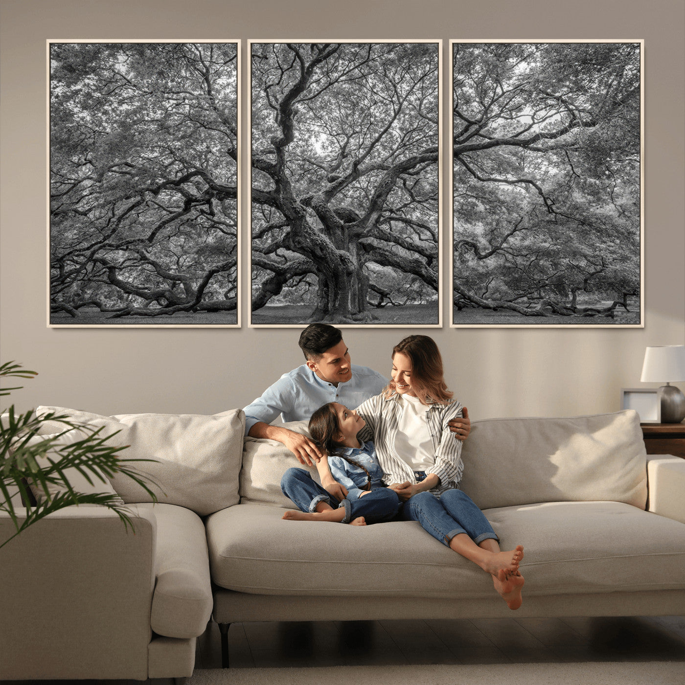 97240-MGV-CV-36X24-Majestic Angel Oak Tree Black and White Canvas Print – Multi Panel Wall Art, Giclée Print, Ready to