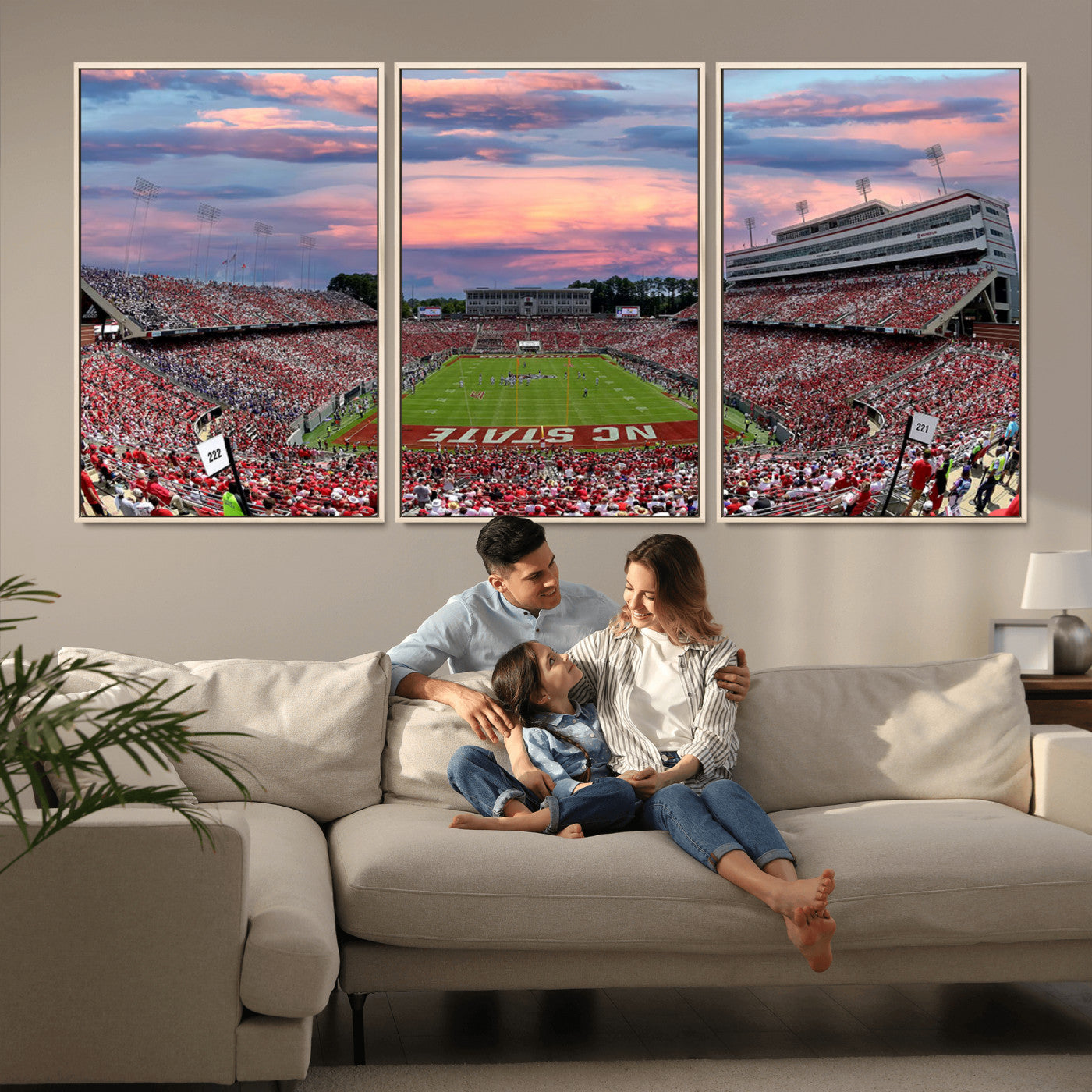MGV-FC-60X30-3P - Carter-Finley Stadium Art Sunset Game Triple Canvas Wall Art - NC State Wolfpack Football Match