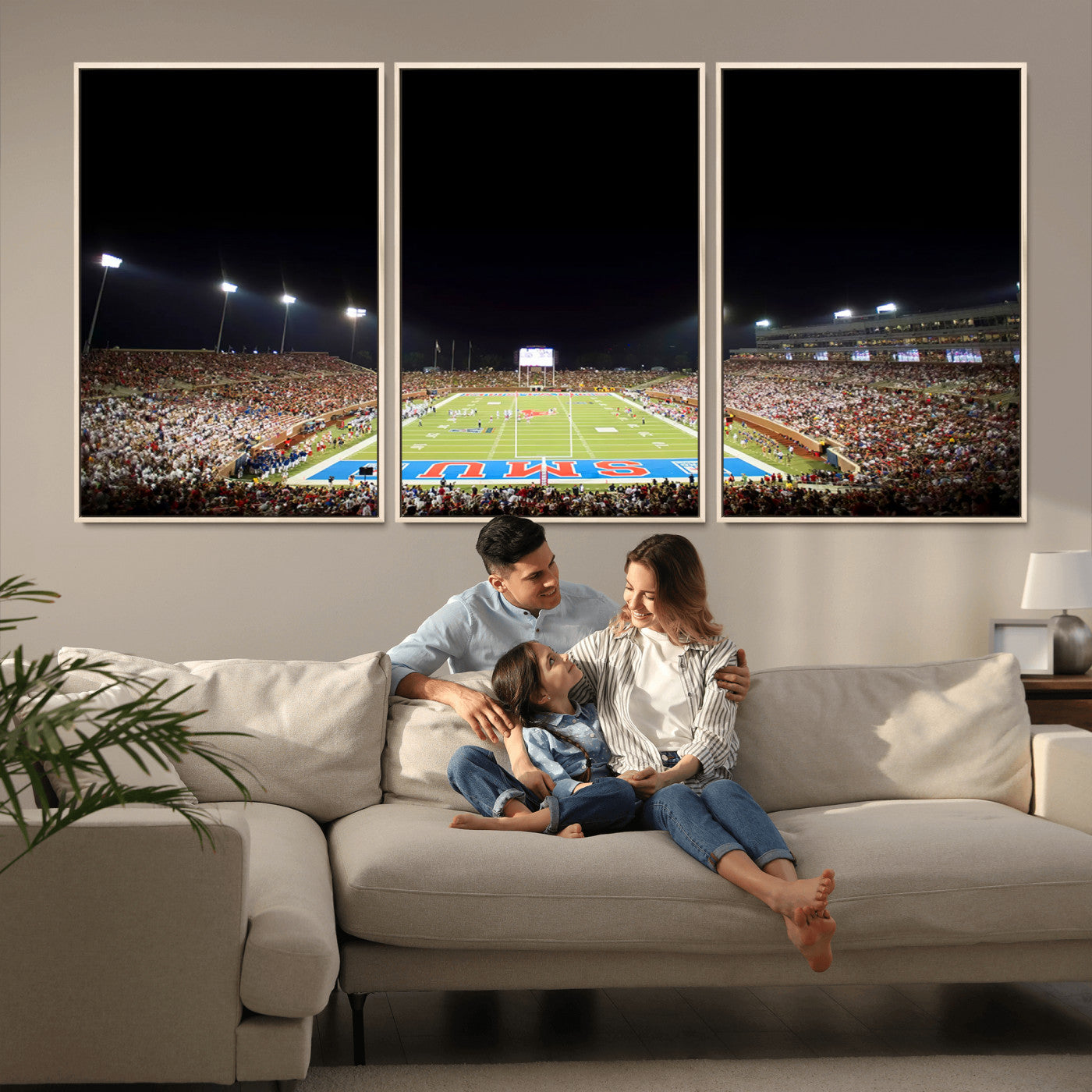 MGV-FC-60X30-3P - SMU Mustangs Football Team Print - Dallas Gerald J. Ford Stadium Wall Art Canvas Print