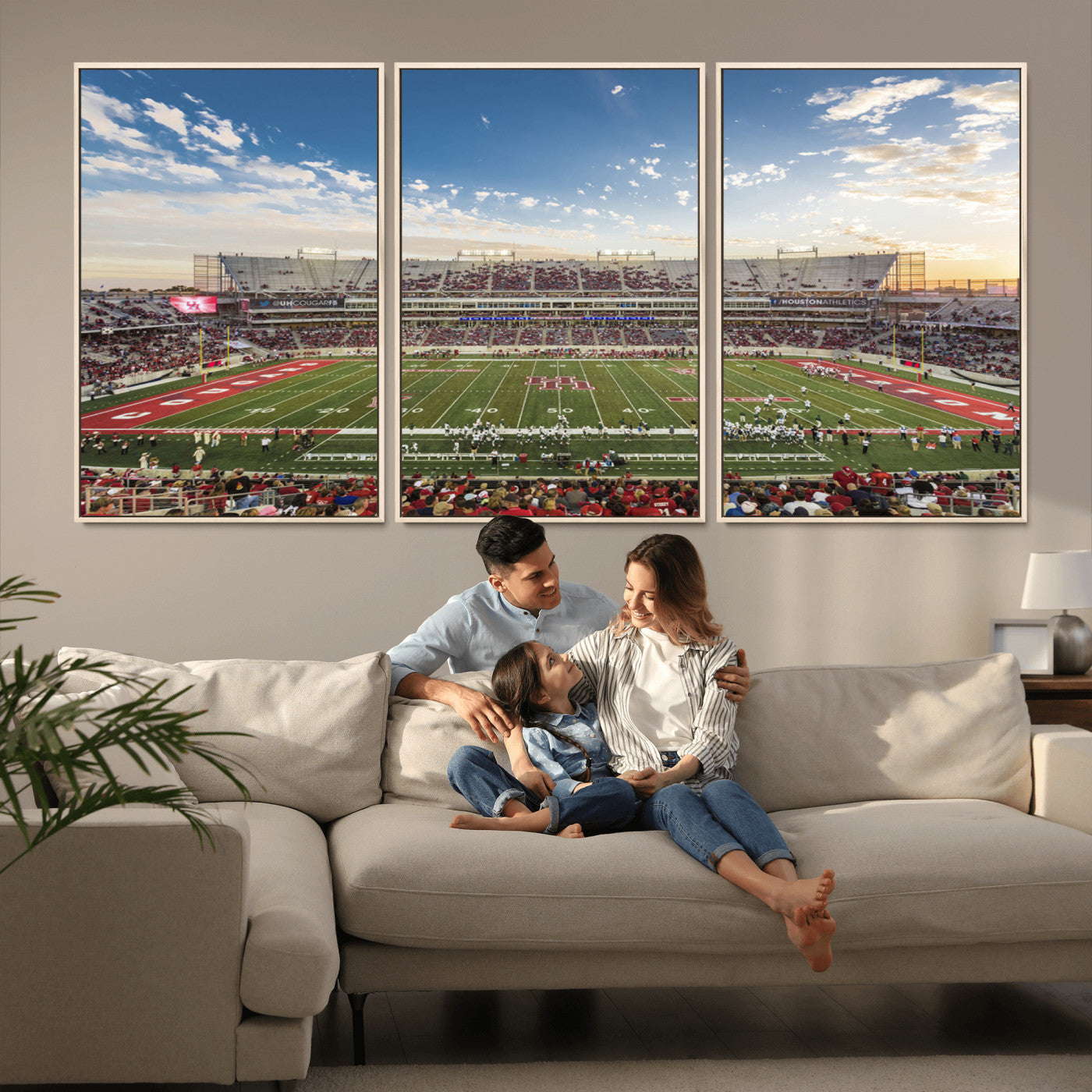 MGV-FC-60X30-3P - Framed Houston Cougars Football Team Print - Houston TDECU Stadium Wall Art Canvas Print