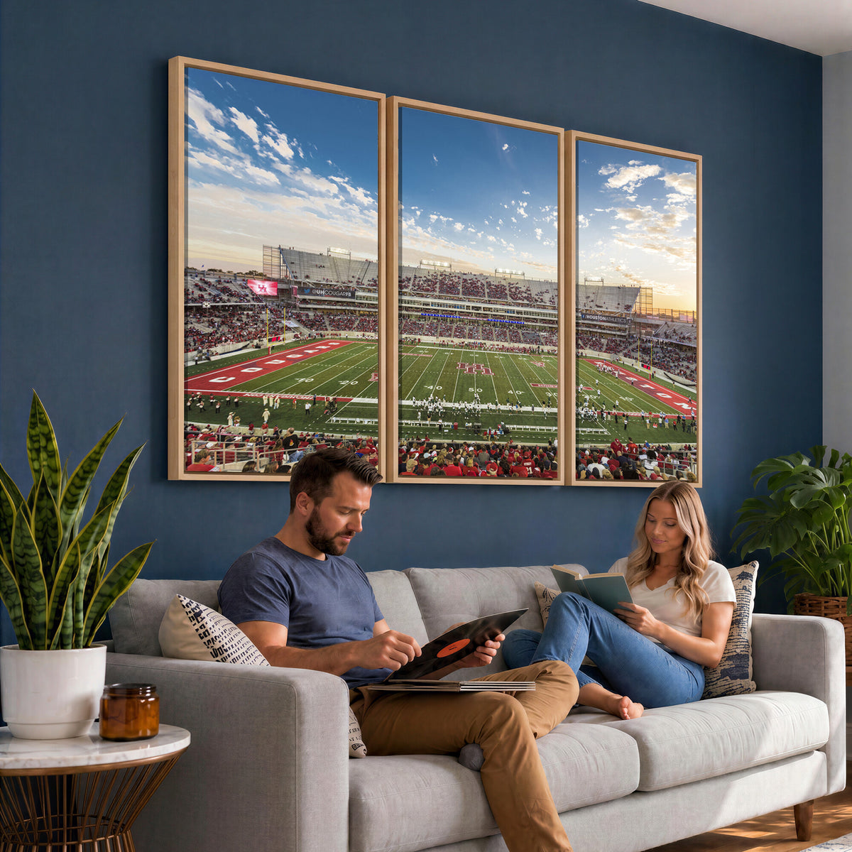 36612-MGV-CV-36X24 - Framed Houston Cougars Football Team Print - Houston TDECU Stadium Wall Art Canvas Print