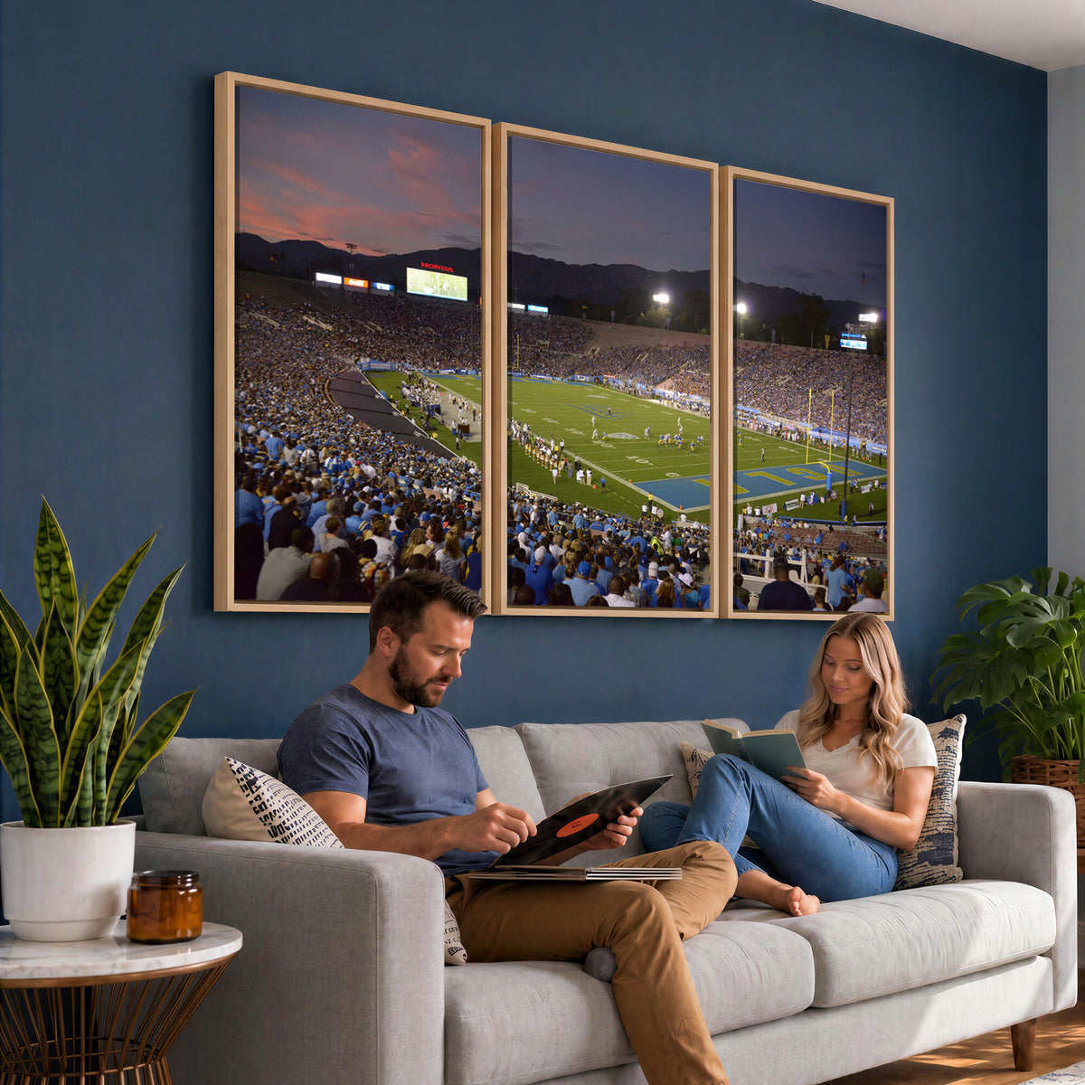 90359-MGV-CV-36X24 - UCLA Bruins Football Team Print - Pasadena Rose Bowl Stadium Wall Art Canvas Print