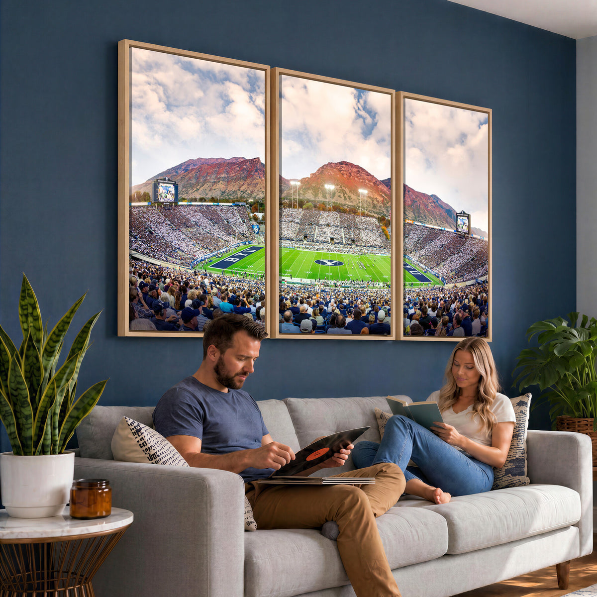85734-MGV-CV-36X24 - Brigham Young University Cougars Football Team Print - Provo LaVell Edwards Stadium Wall Art Canvas
