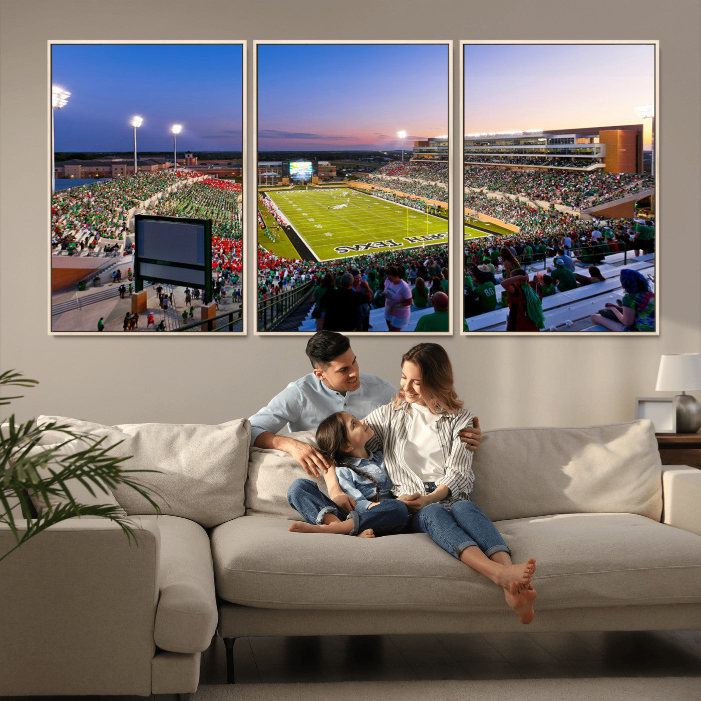 MGV-FC-60X30-3P - University of North Texas Mean Green Football Team Print - Denton DATCU Stadium Wall Art Canvas