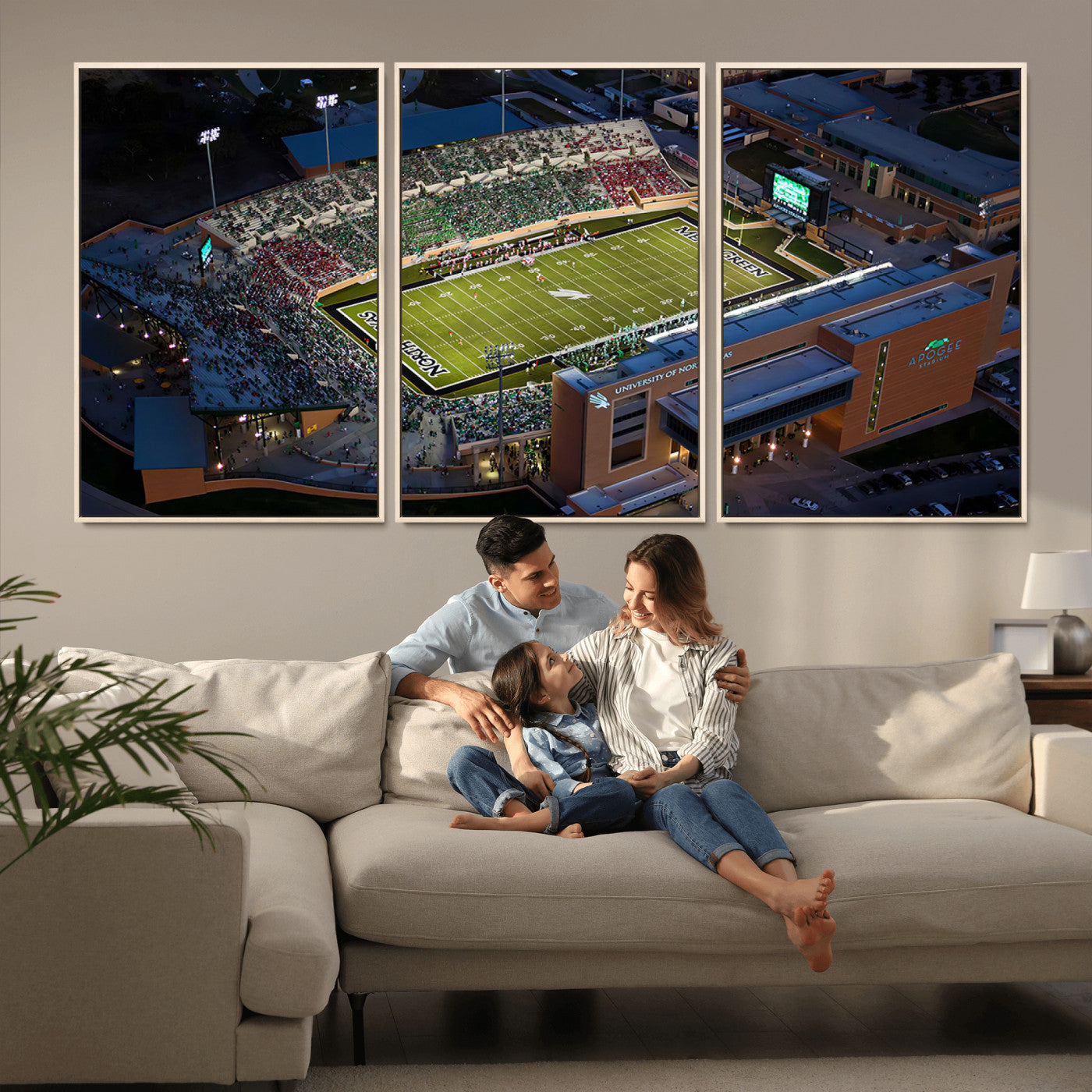 MGV-FC-60X30-3P - University of North Texas Mean Green Football Artwork, Football Team Print - Denton DATCU Stadium