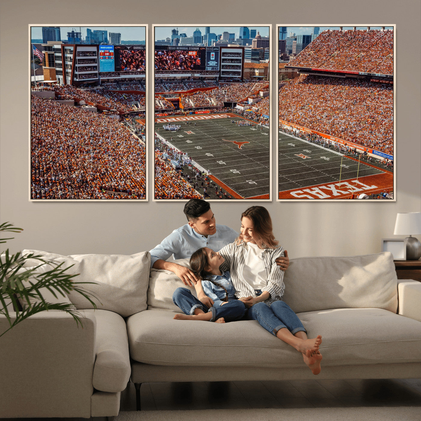 MGV-FC-60X30-3P - University of Texas Longhorns Football Team Print - Austin Darrell K Royal-Texas Memorial Stadium